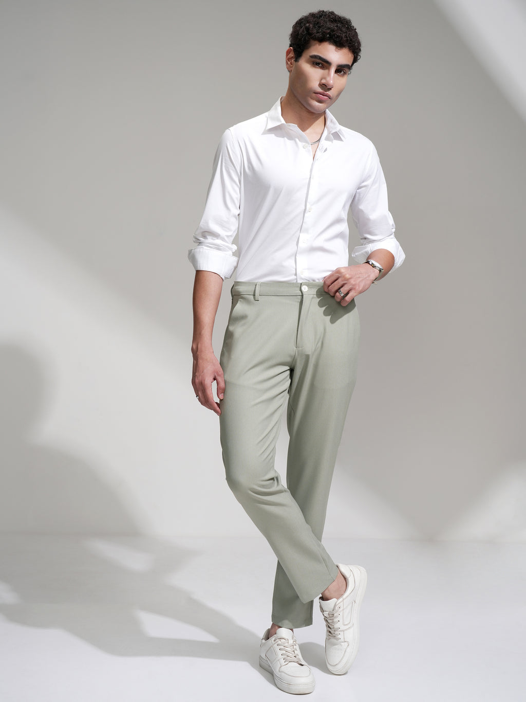 Highlander Men Sea Green Slim Fit Solid Casual Trouser - Sea Green - Image 2