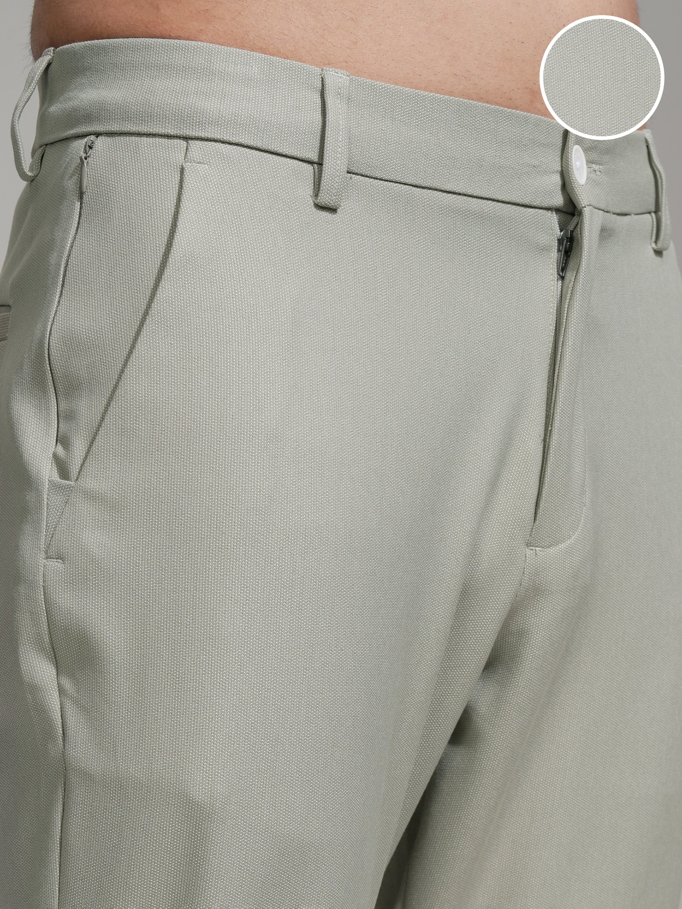 Highlander Men Sea Green Slim Fit Solid Casual Trouser - Sea Green - Image 5