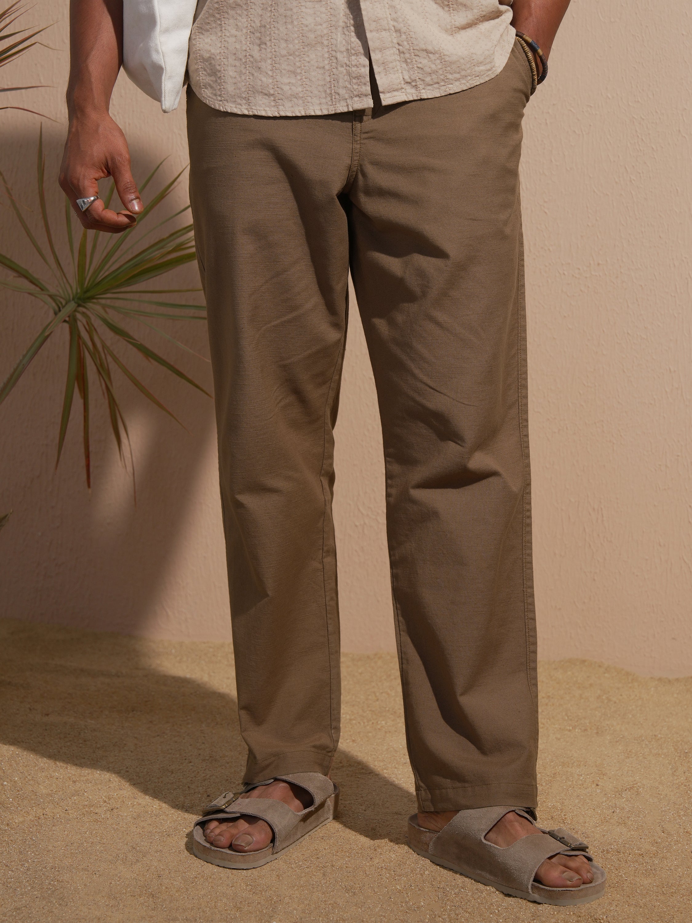 Highlander Men Brown Relaxed Fit Solid Casual Trouser - Brown - Image 1