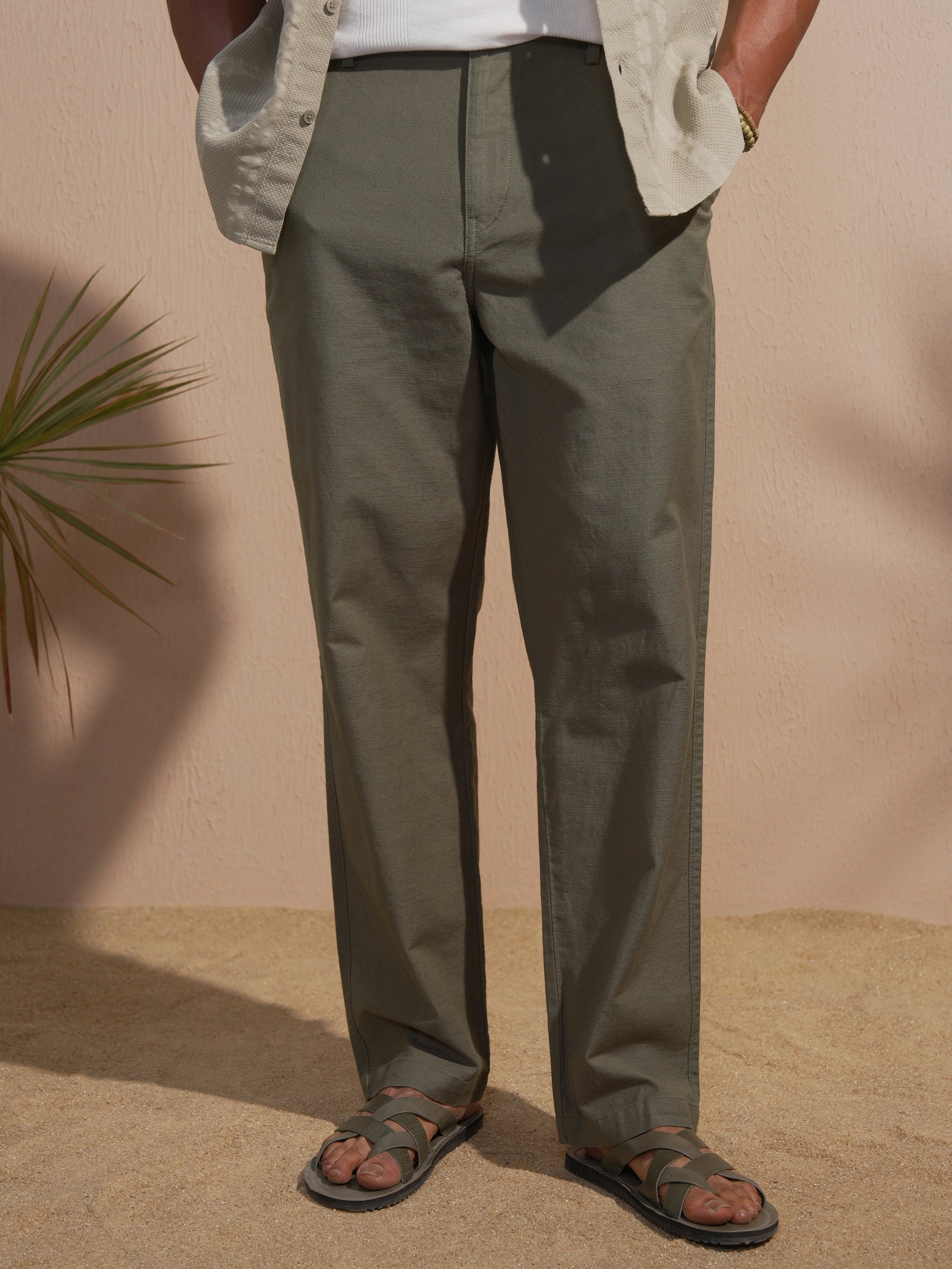 Highlander Men Olive Relaxed Fit Solid Casual Trouser - Olive - Image 1