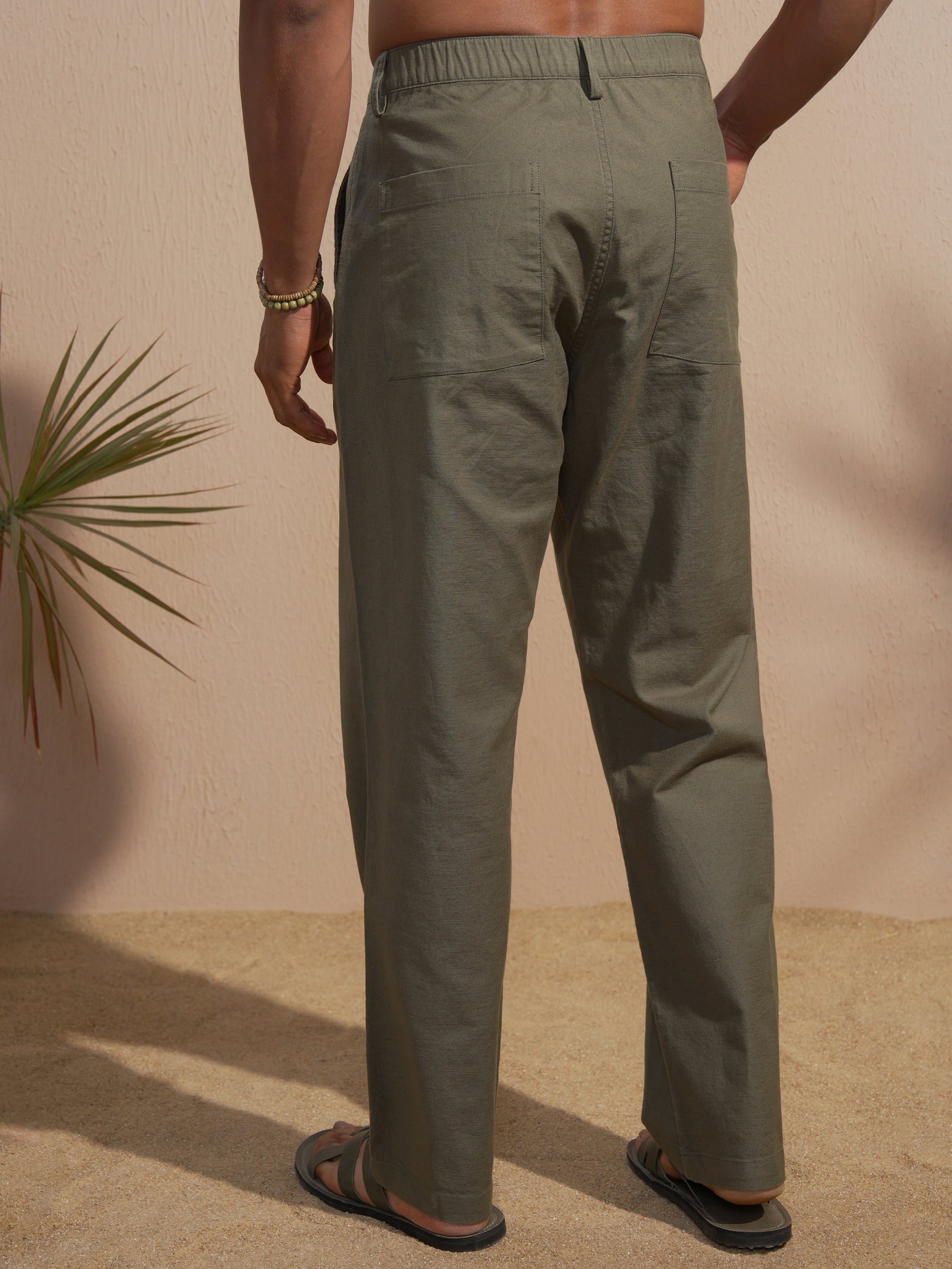 Highlander Men Olive Relaxed Fit Solid Casual Trouser - Olive - Image 3