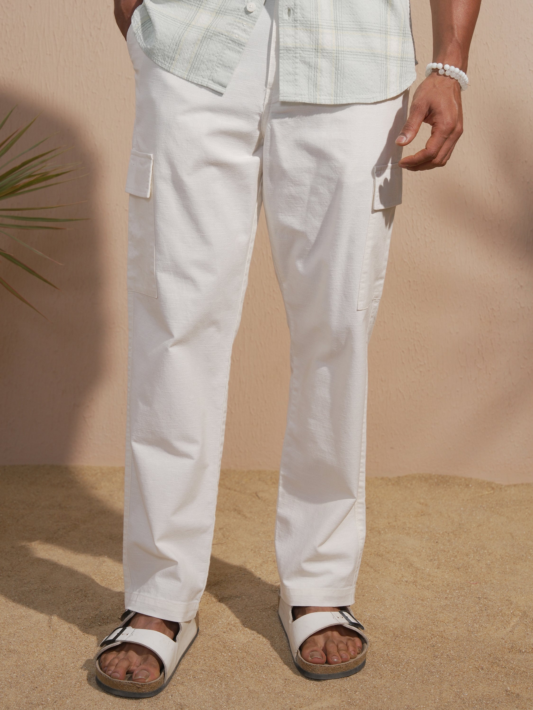 Highlander Men White Relaxed Fit Solid Cargo - White - Image 1