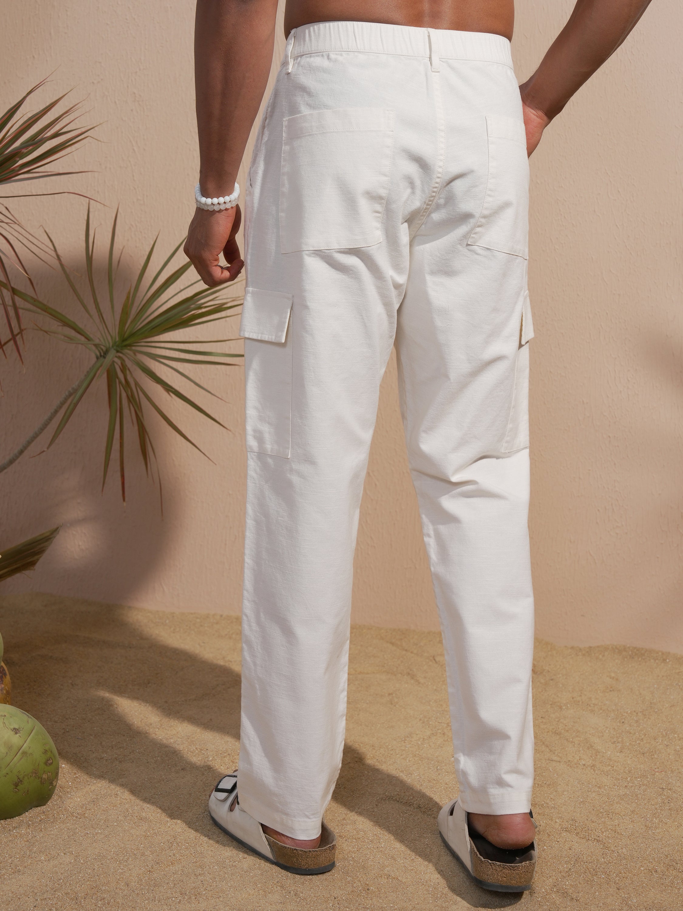 Highlander Men White Relaxed Fit Solid Cargo - White - Image 3