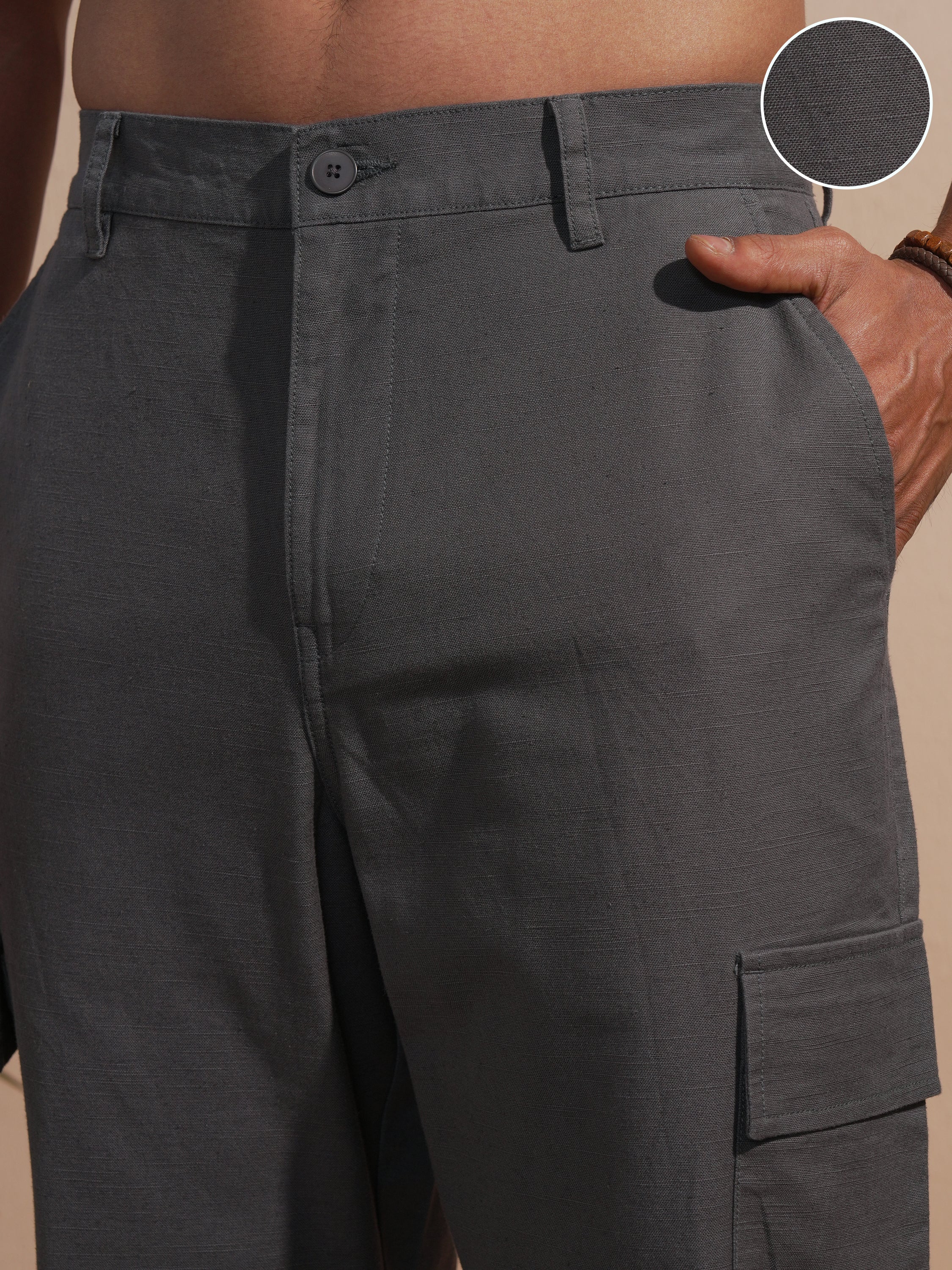 Highlander Men Grey Relaxed Fit Solid Cargo - Grey - Image 5