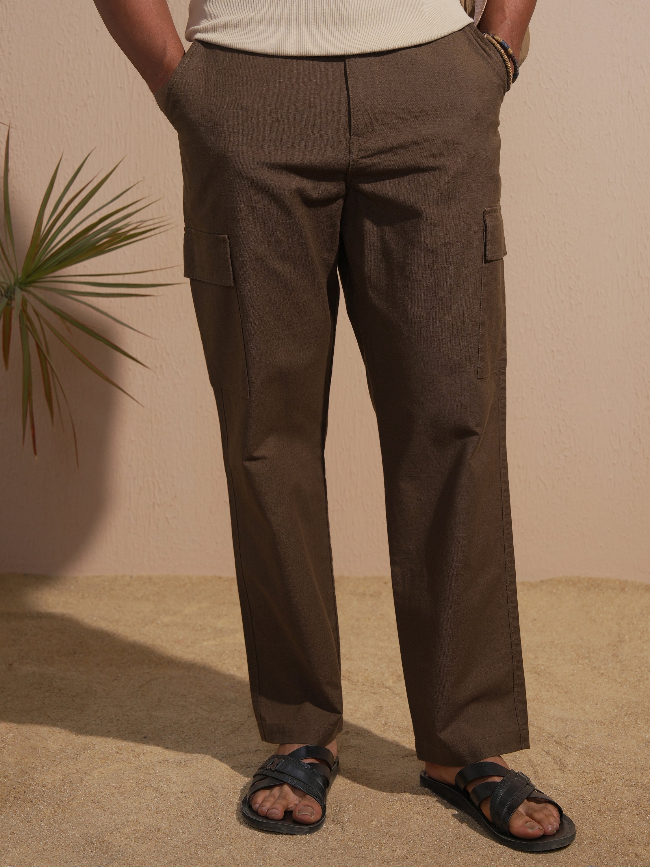 Highlander Men Brown Relaxed Fit Solid Cargo - Brown - Image 1