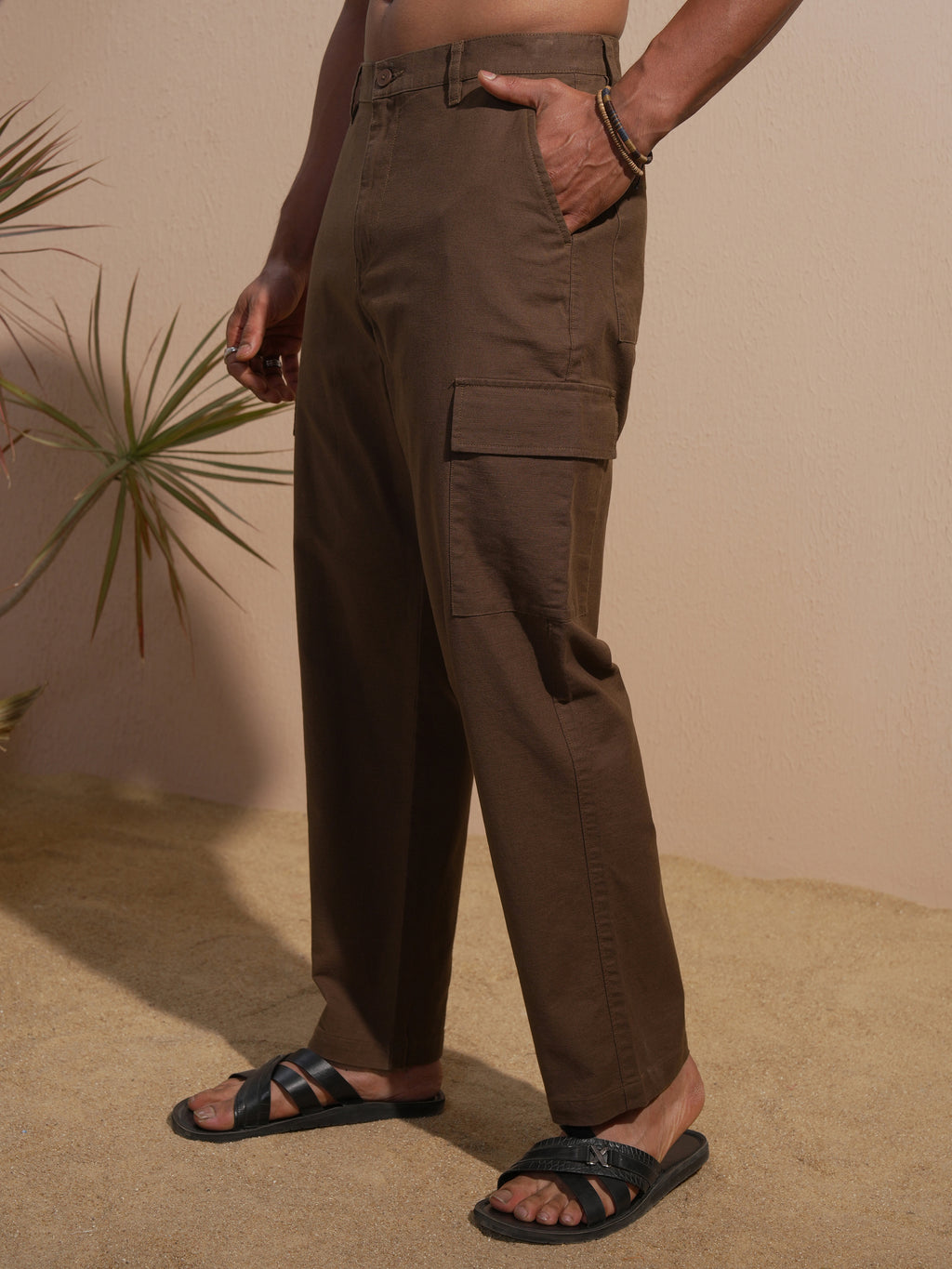 Highlander Men Brown Relaxed Fit Solid Cargo - Brown - Image 4