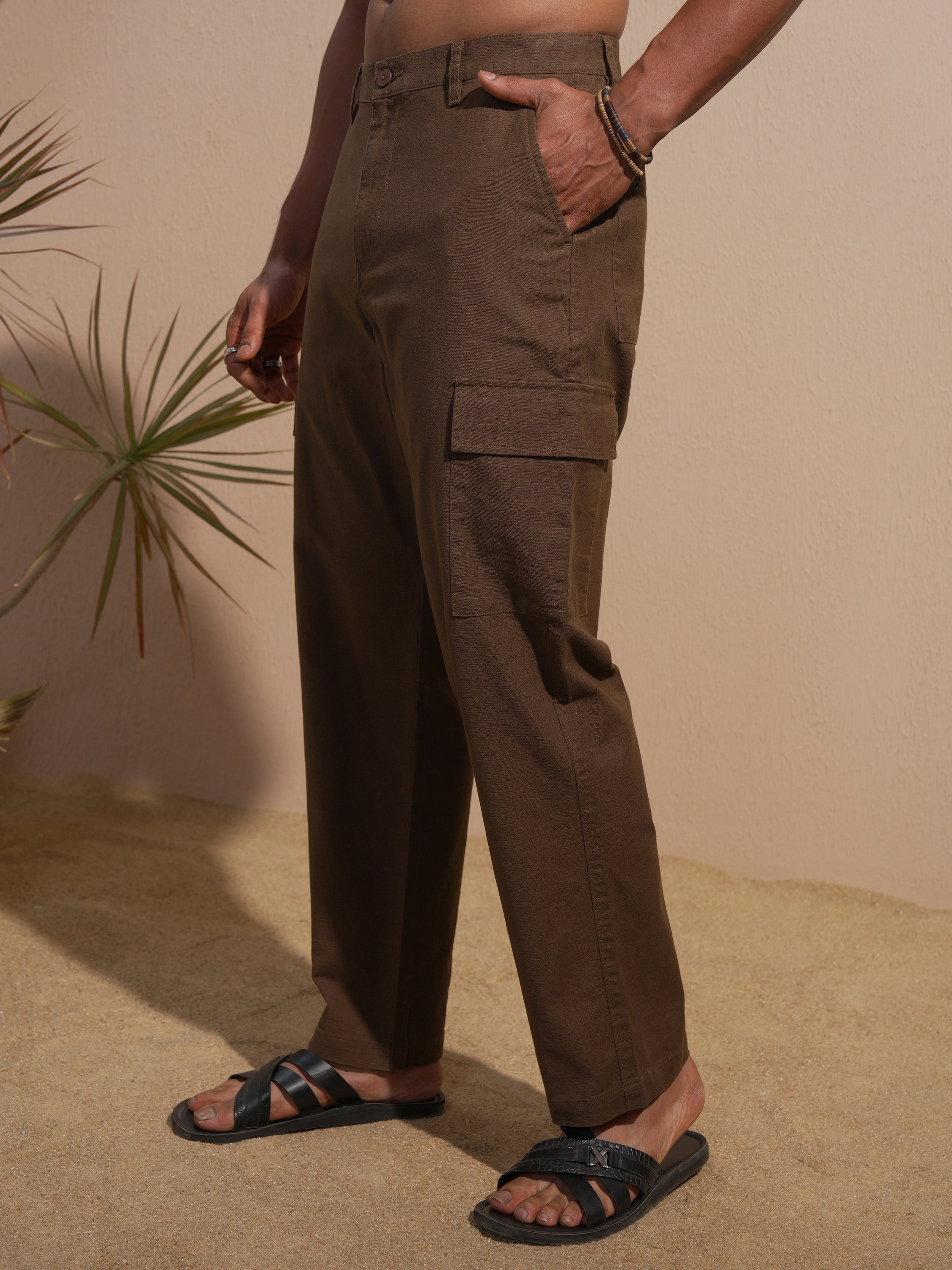Highlander Men Brown Relaxed Fit Solid Cargo - Brown - Image 4