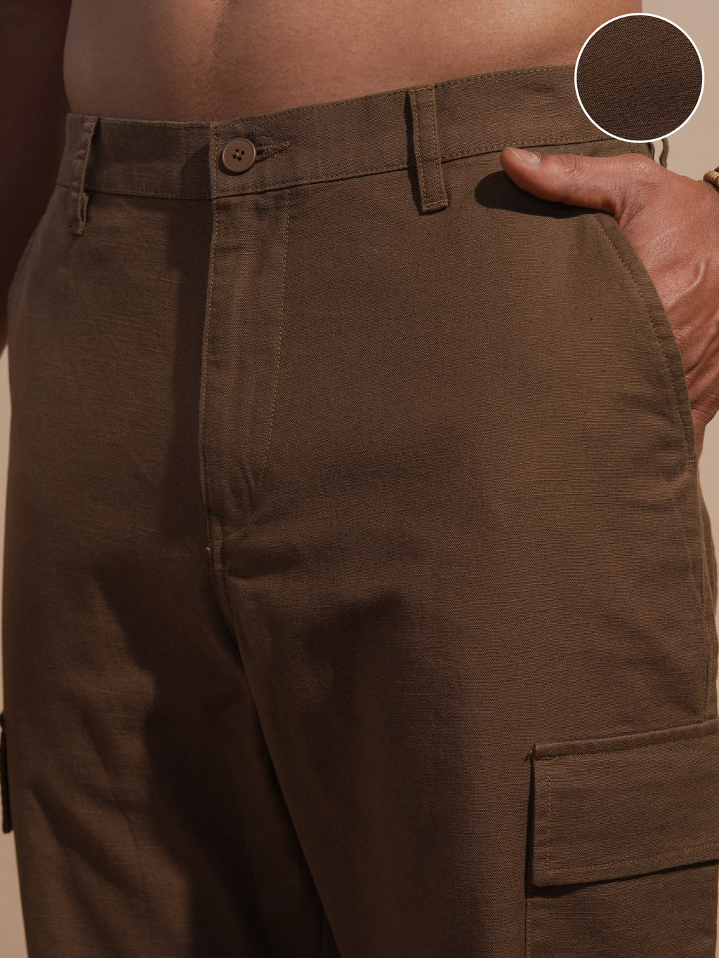 Highlander Men Brown Relaxed Fit Solid Cargo - Brown - Image 5