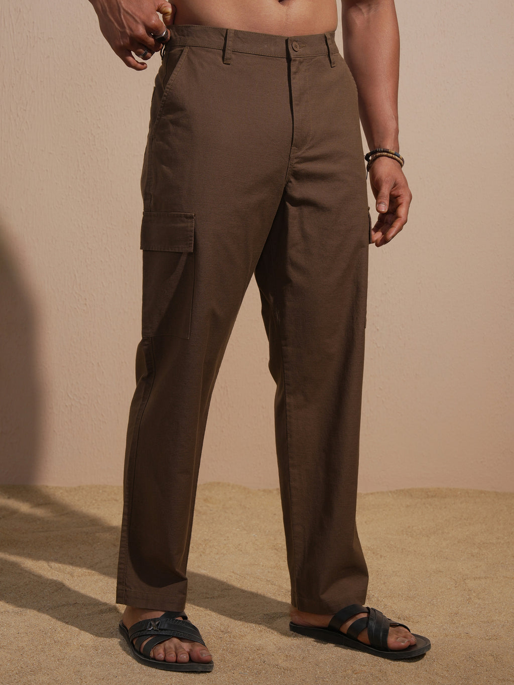 Highlander Men Brown Relaxed Fit Solid Cargo - Brown - Image 6