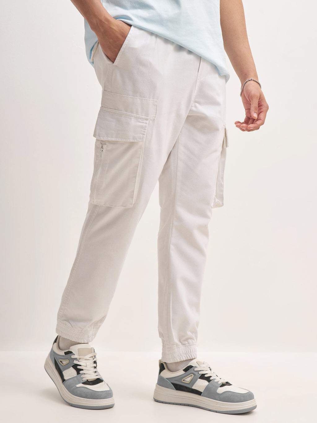 Highlander Men White Relaxed Fit Solid Cargos - White - Image 6