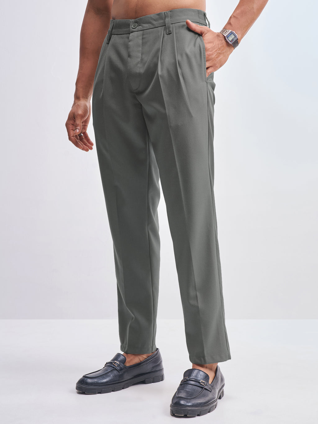 Highlander Men Grey Relaxed Fit Solid Formal Trouser - Grey - Image 4