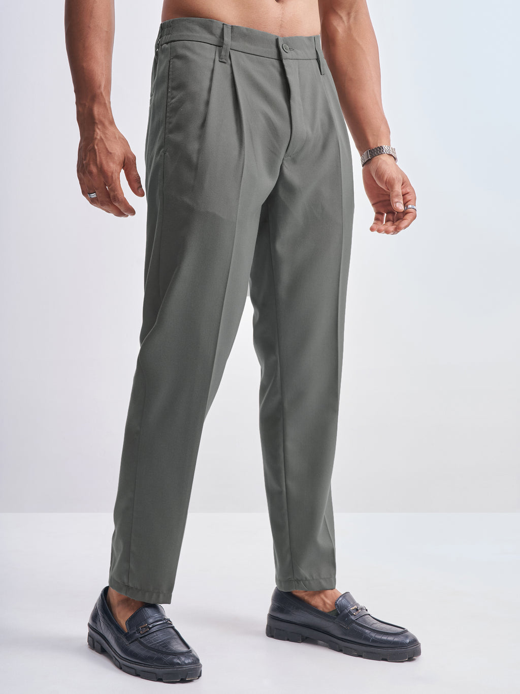 Highlander Men Grey Relaxed Fit Solid Formal Trouser - Grey - Image 6
