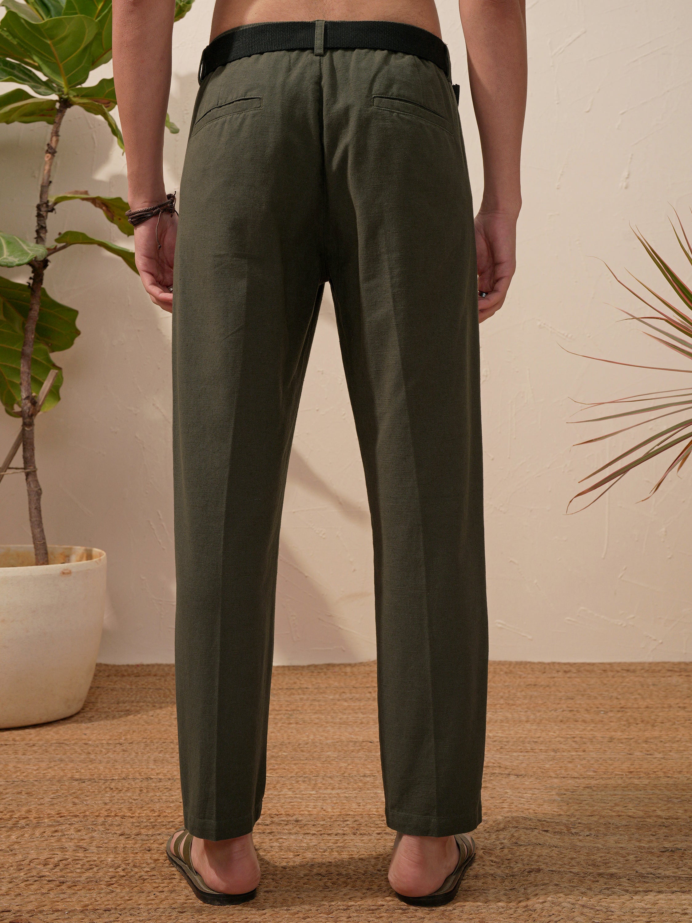 Highlander Men Green Relaxed Fit Solid Casual Trouser - Green - Image 3
