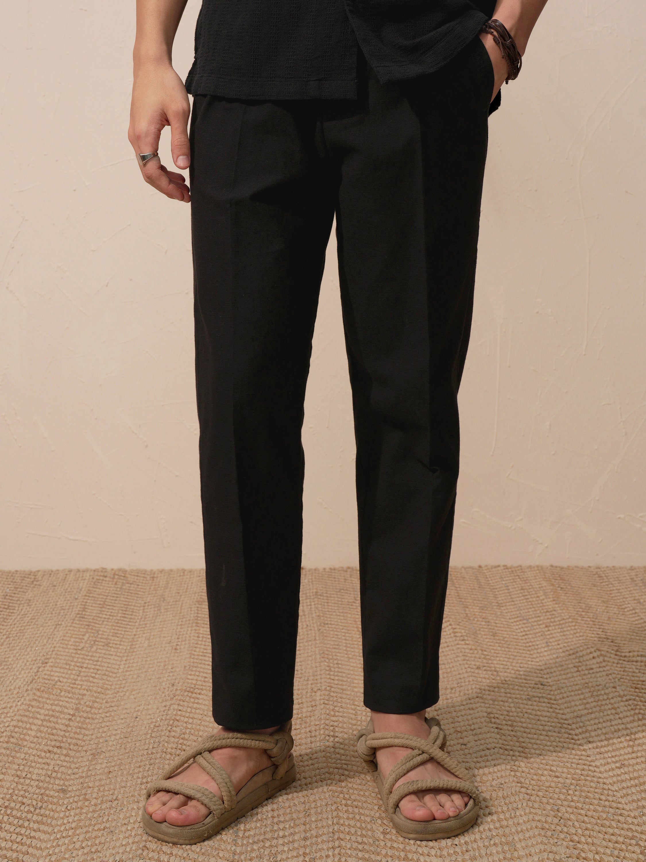 Highlander Men Black Relaxed Fit Solid Casual Trouser - Black - Image 1