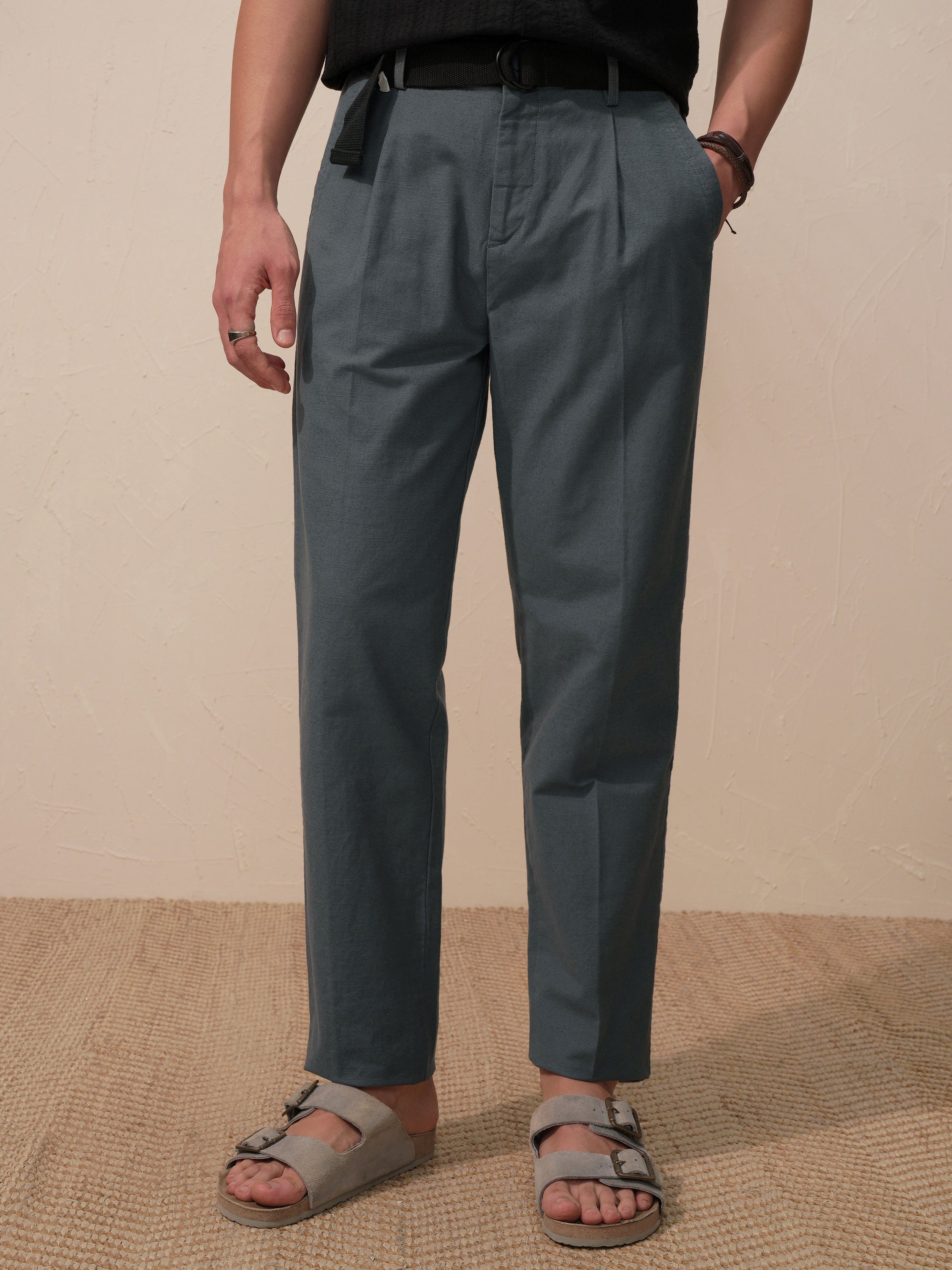 Highlander Men Grey Relaxed Fit Solid Casual Trouser - Grey - Image 1