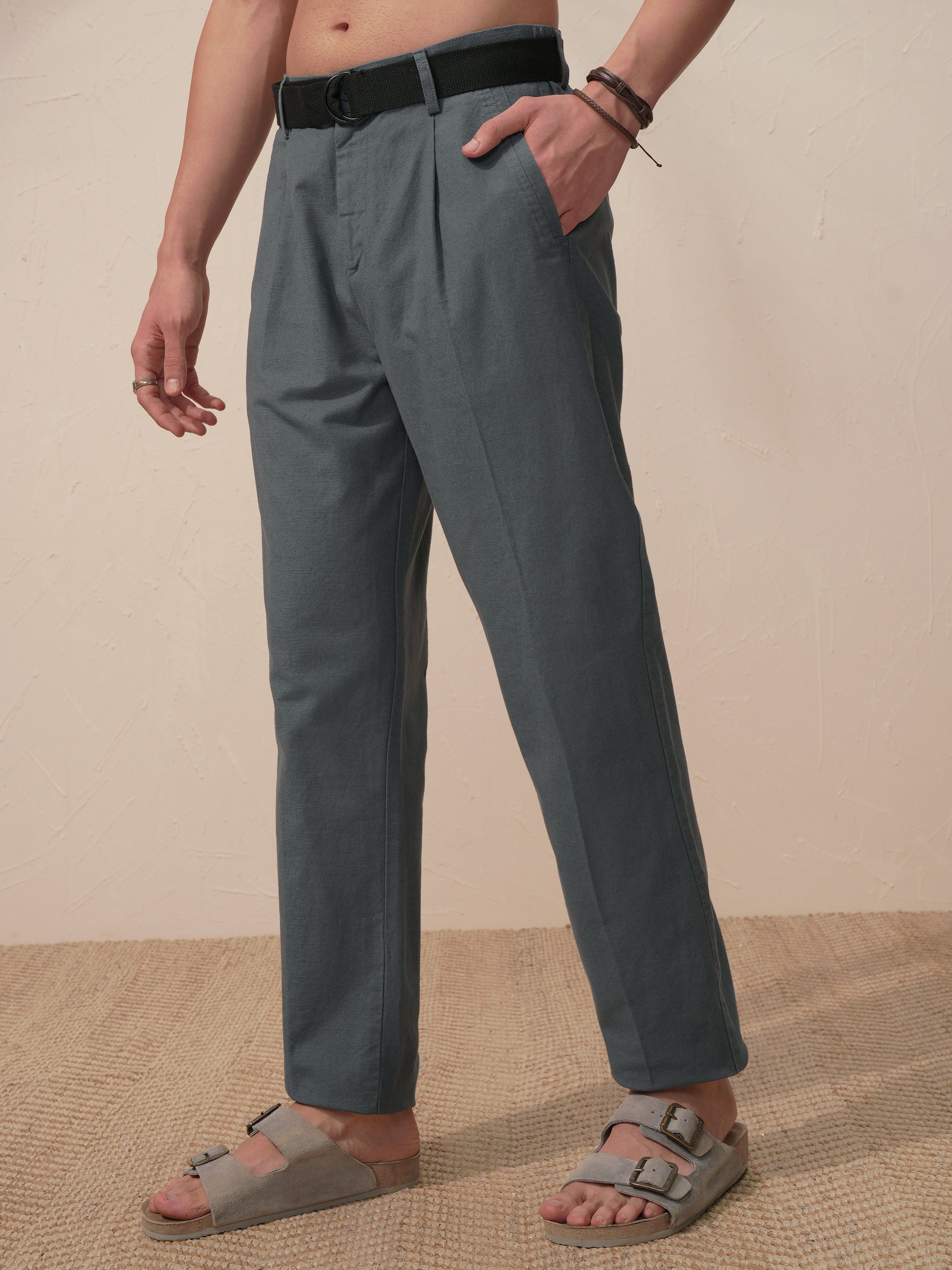 Highlander Men Grey Relaxed Fit Solid Casual Trouser - Grey - Image 4