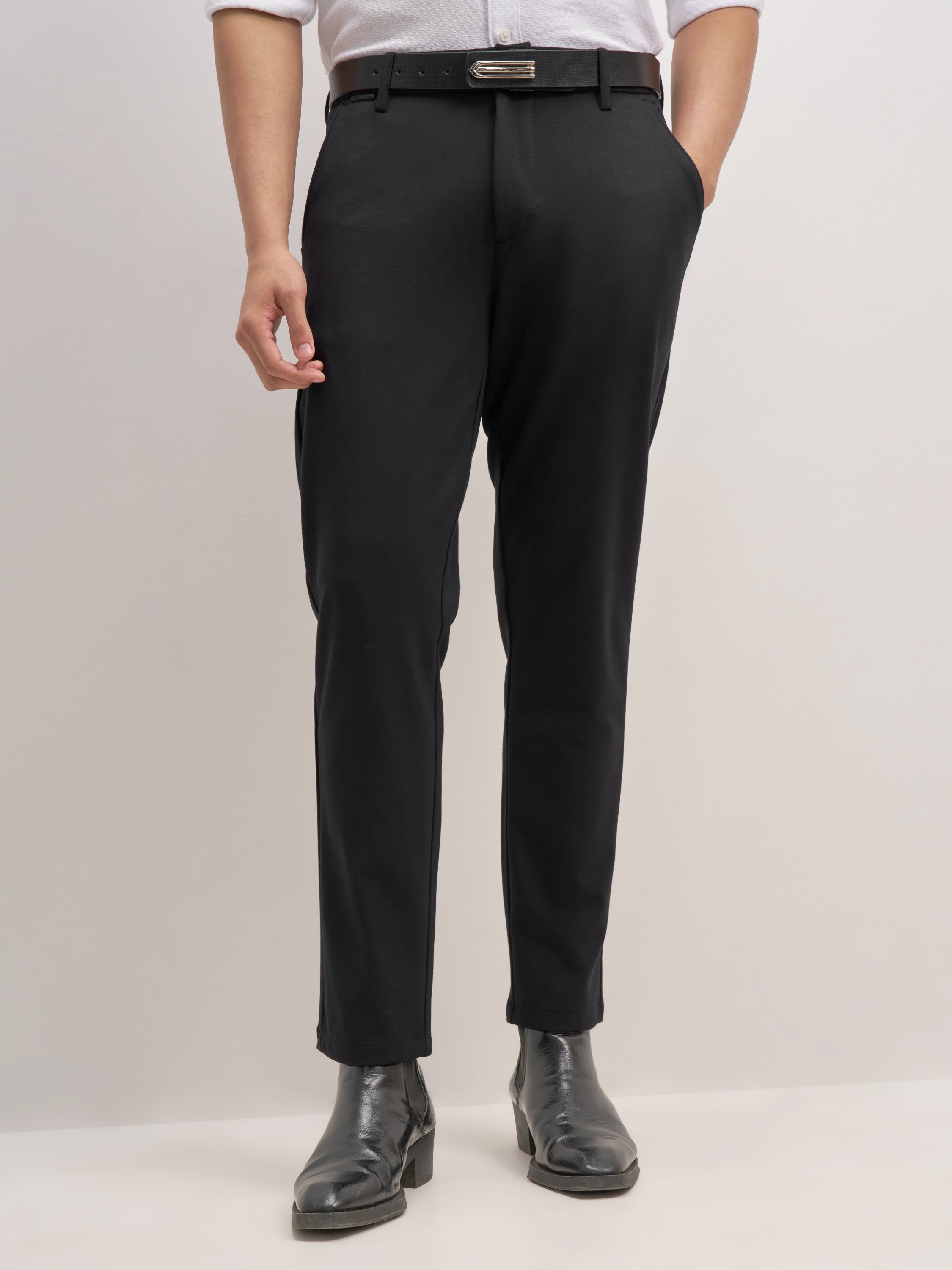 Highlander Men Black Slim Fit Solid Formal Trouser - Black - Image 1