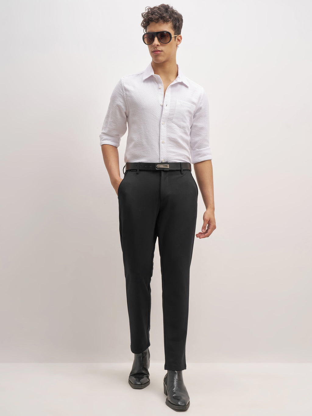 Highlander Men Black Slim Fit Solid Formal Trouser - Black - Image 2