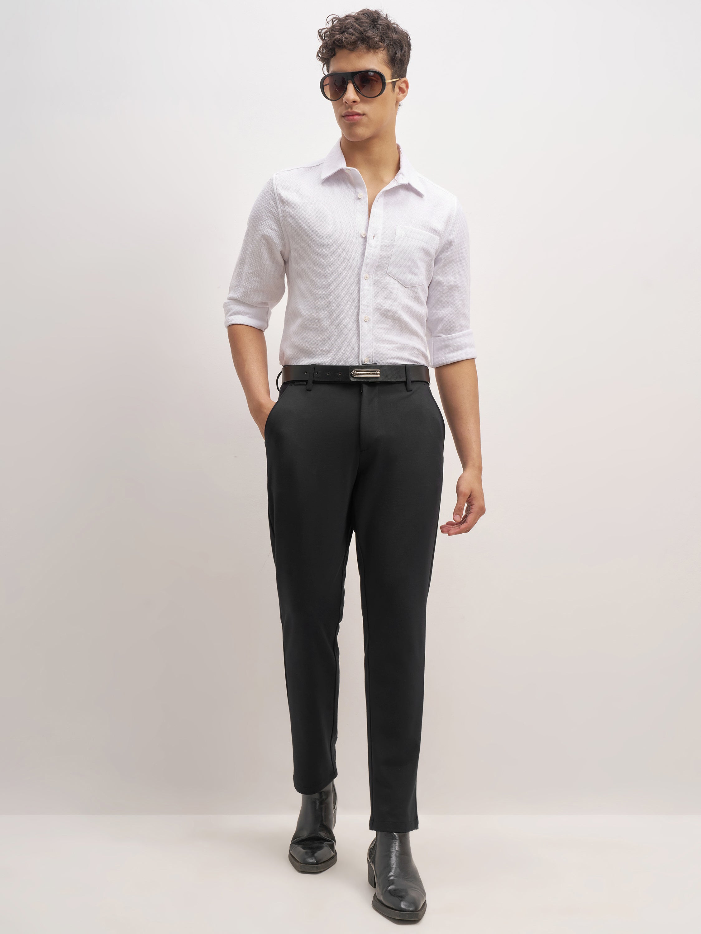 Highlander Men Black Slim Fit Solid Formal Trouser - Black - Image 2