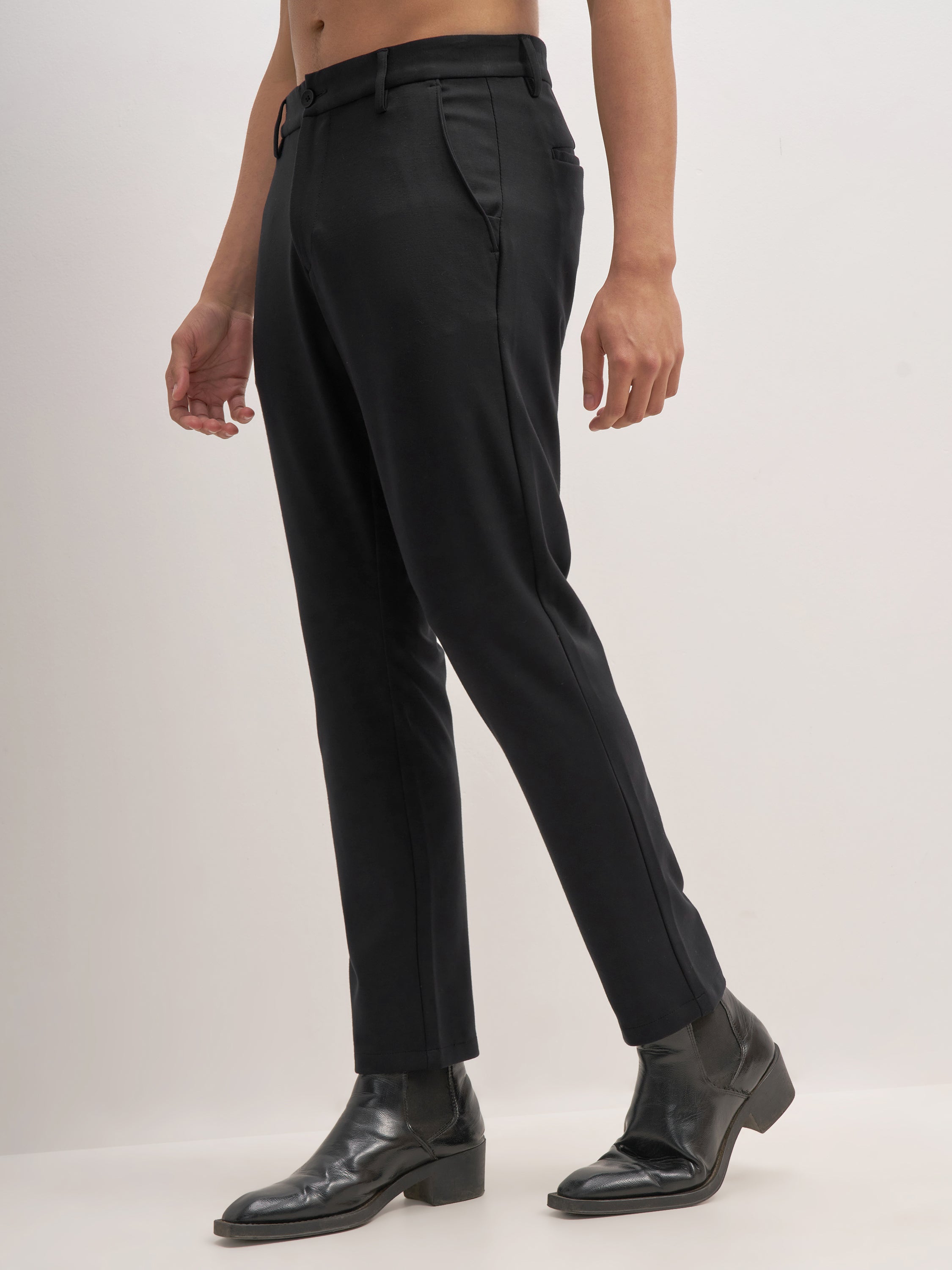 Highlander Men Black Slim Fit Solid Formal Trouser - Black - Image 4