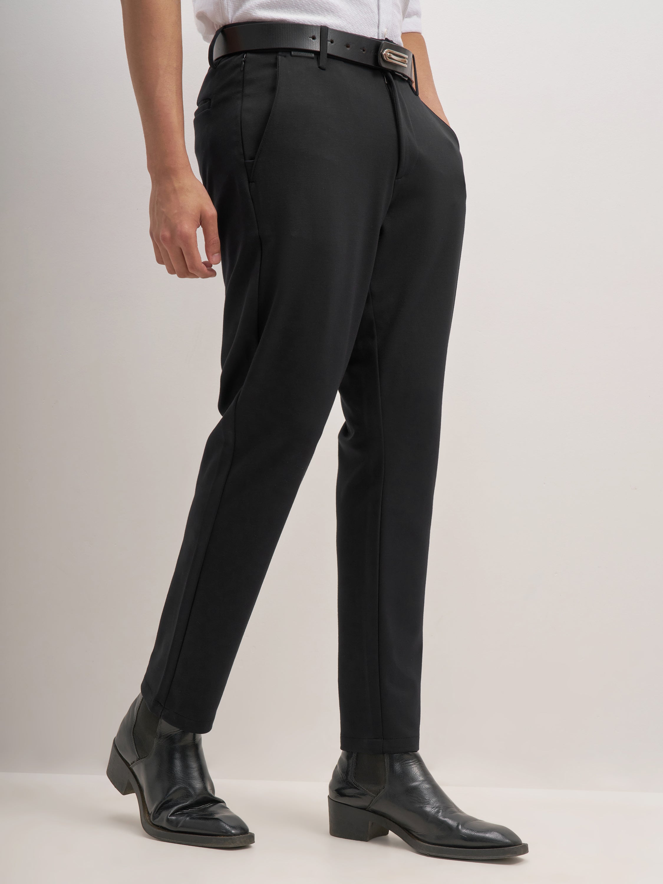 Highlander Men Black Slim Fit Solid Formal Trouser - Black - Image 6