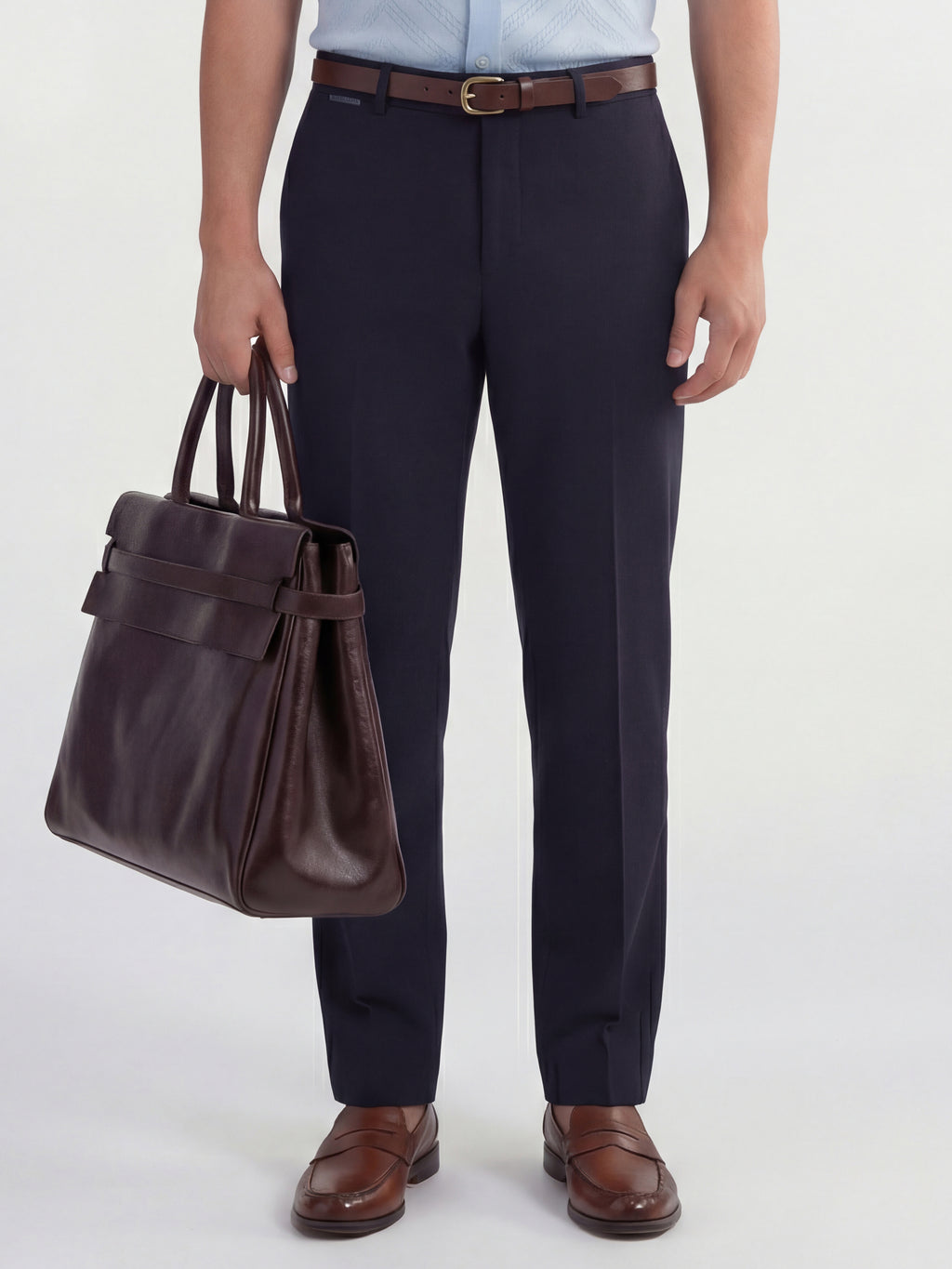 Highlander Men Navy Blue Slim Fit Solid Formal Trouser - Navy Blue - Image 1
