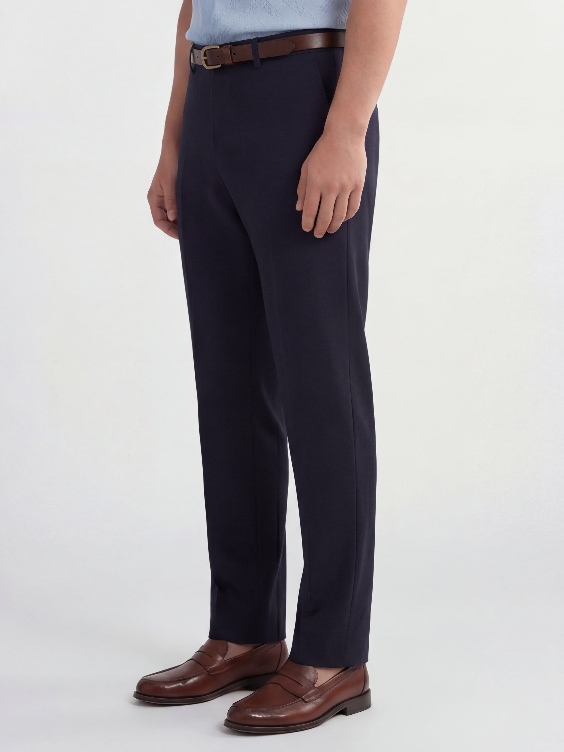 Highlander Men Navy Blue Slim Fit Solid Formal Trouser - Navy Blue - Image 4