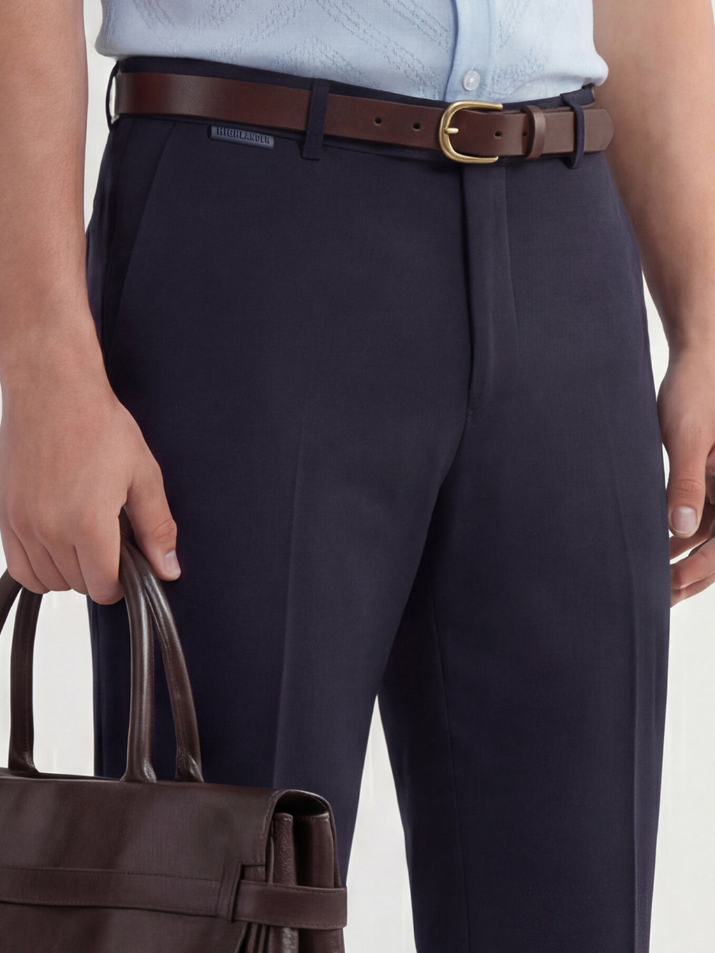 Highlander Men Navy Blue Slim Fit Solid Formal Trouser - Navy Blue - Image 5
