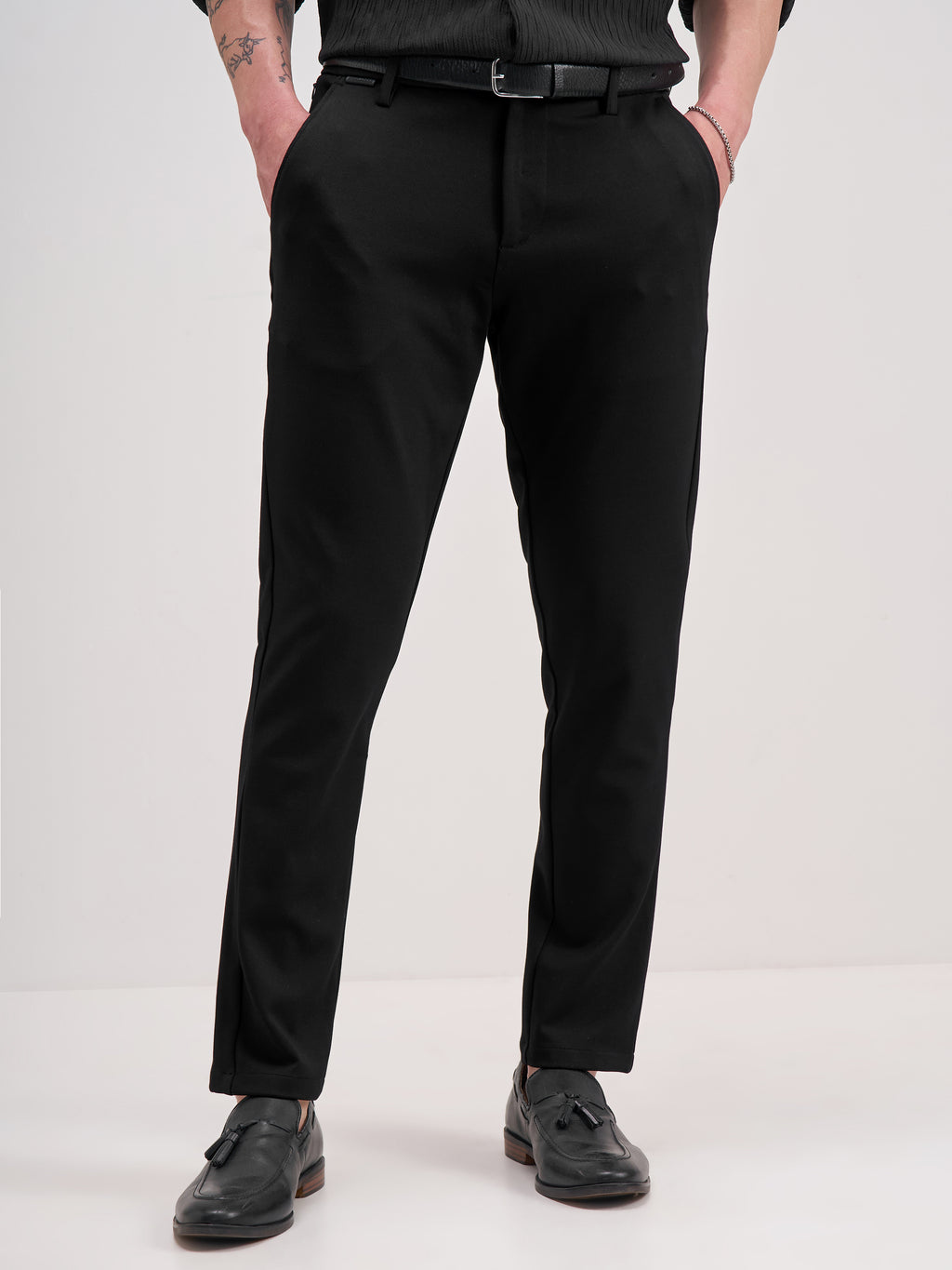 Highlander Men Black Slim Fit Solid Formal Trouser - Black - Image 1