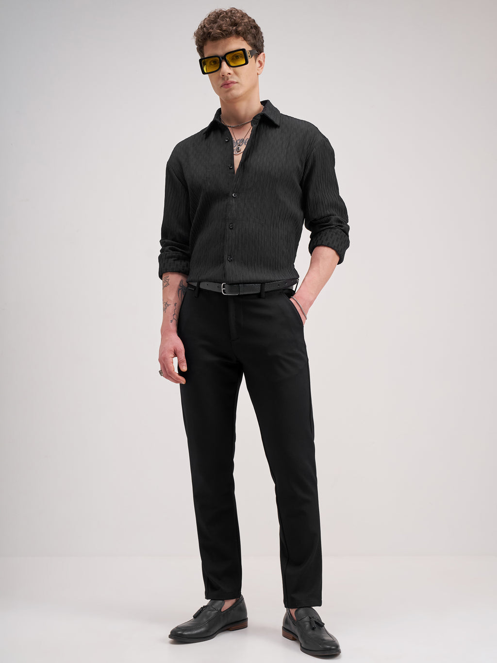 Highlander Men Black Slim Fit Solid Formal Trouser - Black - Image 2