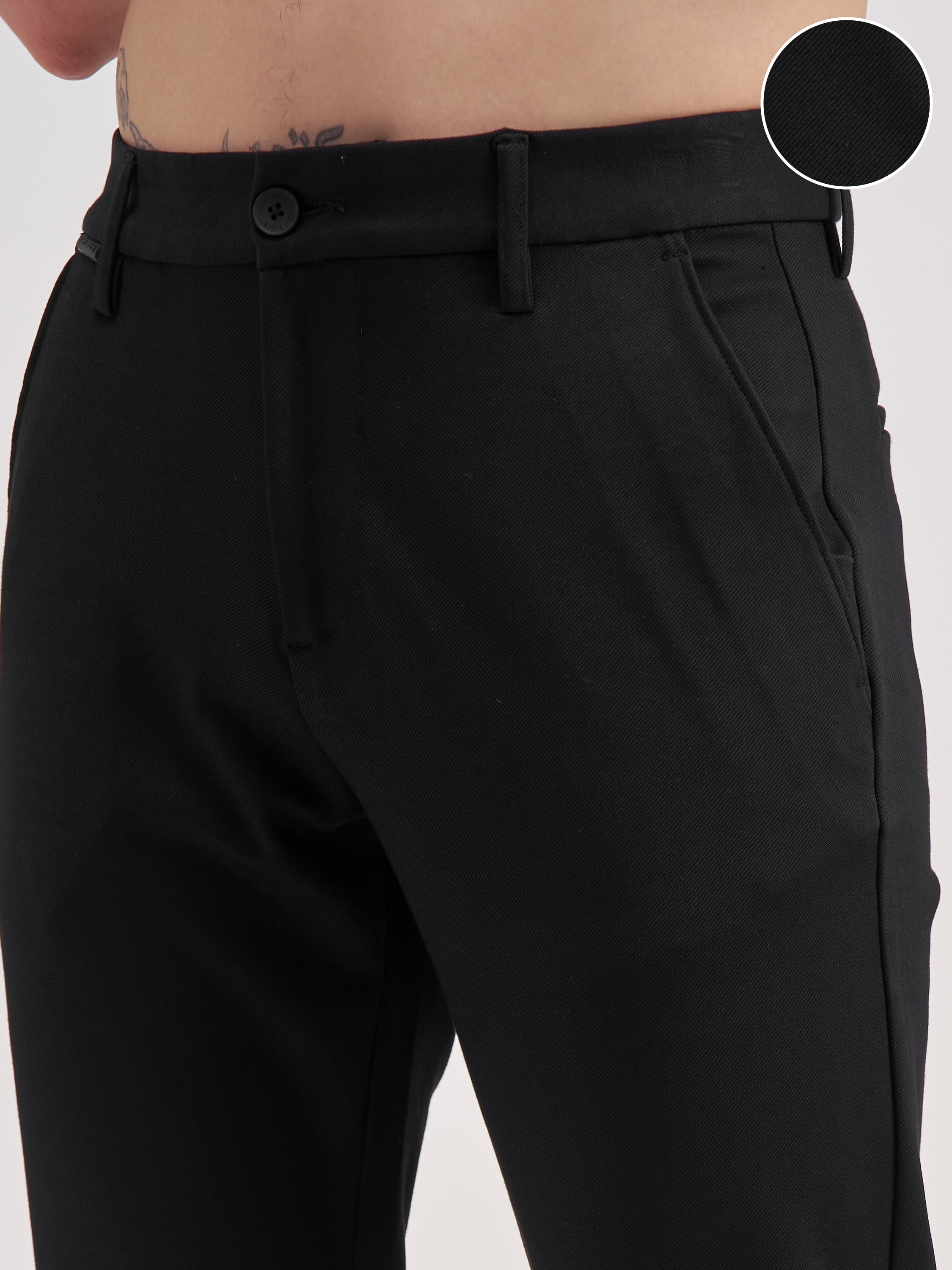 Highlander Men Black Slim Fit Solid Formal Trouser - Black - Image 5