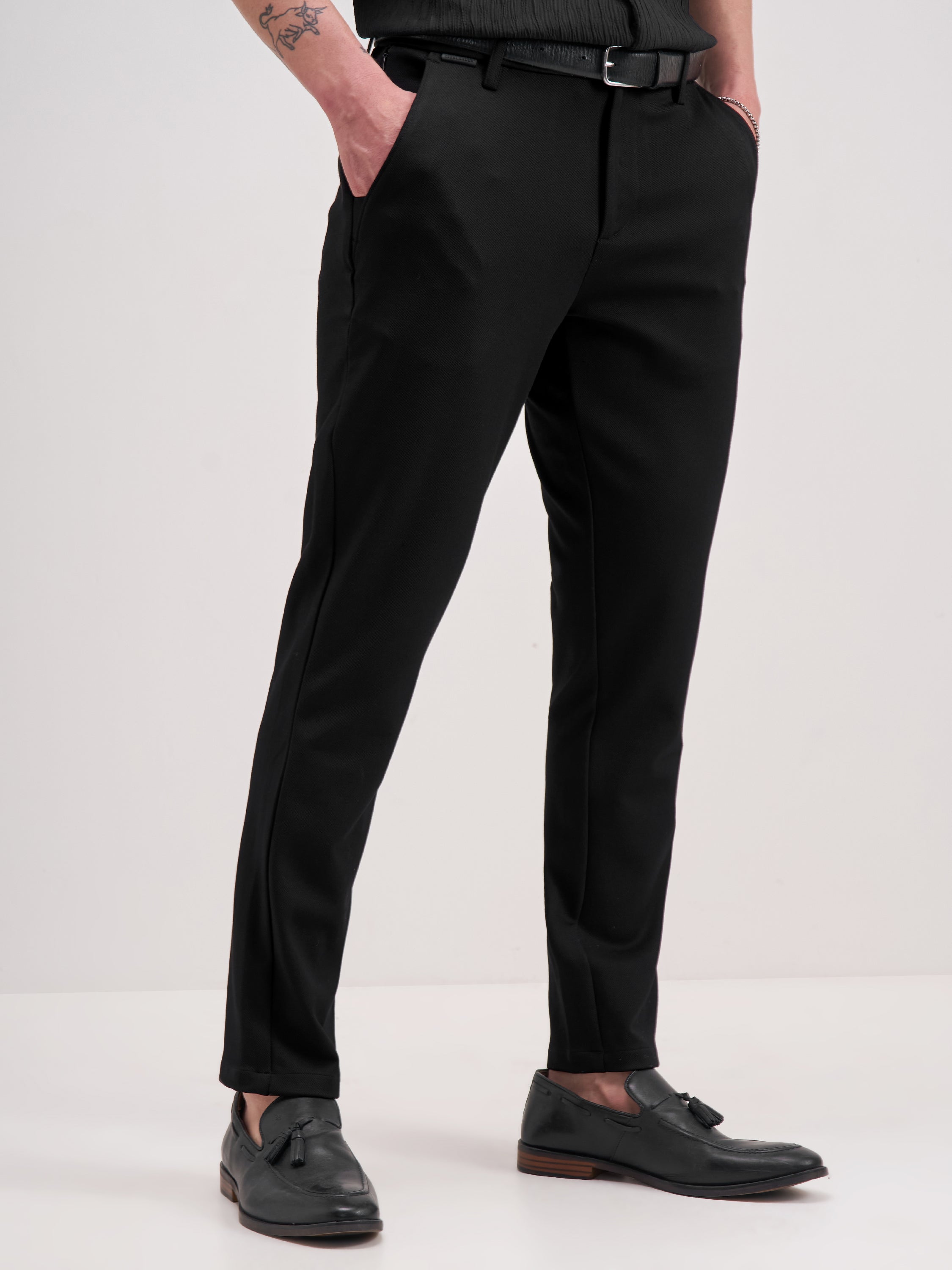 Highlander Men Black Slim Fit Solid Formal Trouser - Black - Image 6