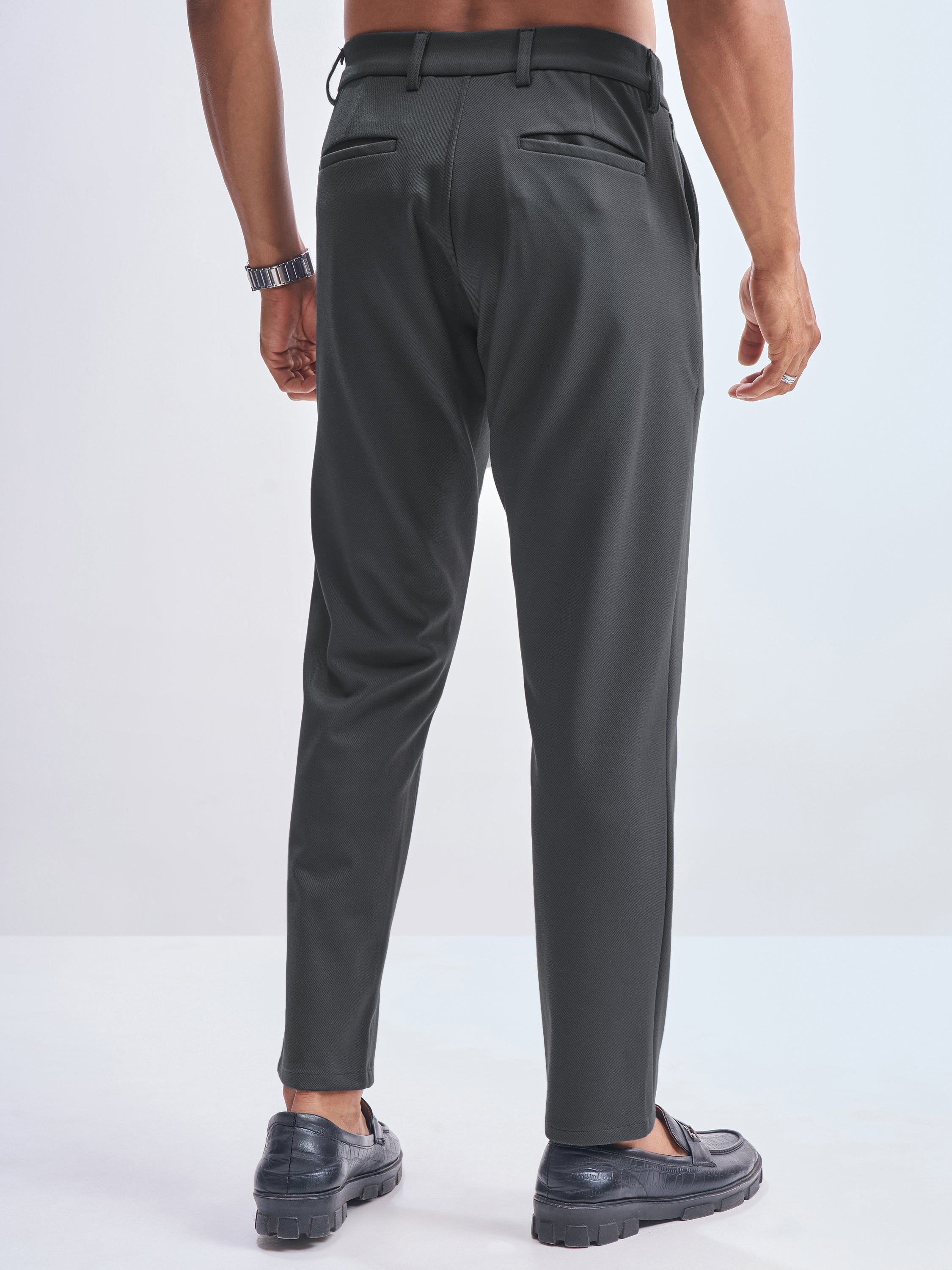 Highlander Men Charcoal Slim Fit Solid Formal Trouser - Charcoal - Image 3