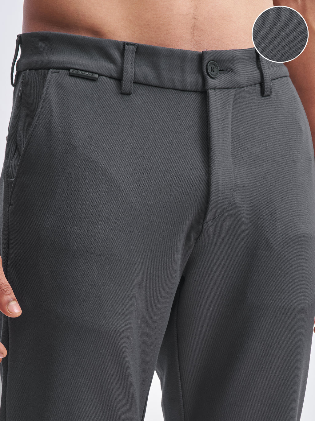 Highlander Men Charcoal Slim Fit Solid Formal Trouser - Charcoal - Image 5