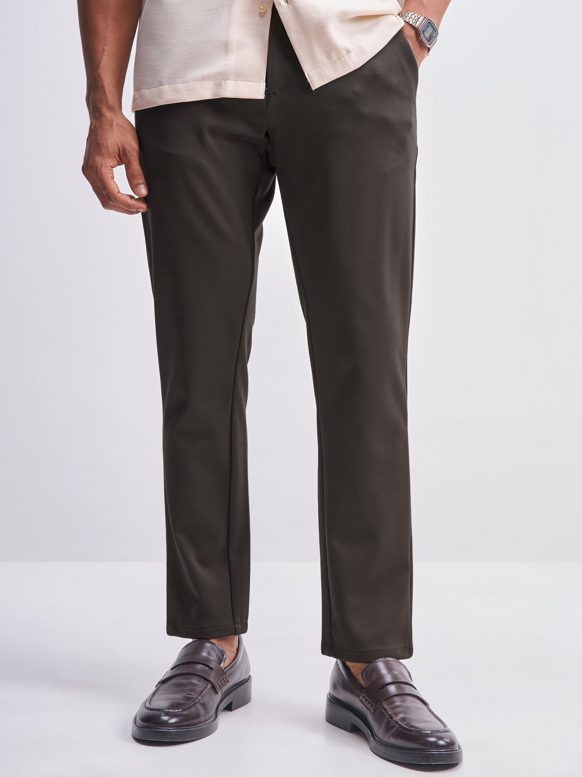 Highlander Men Brown Slim Fit Solid Formal Trouser - Brown - Image 1