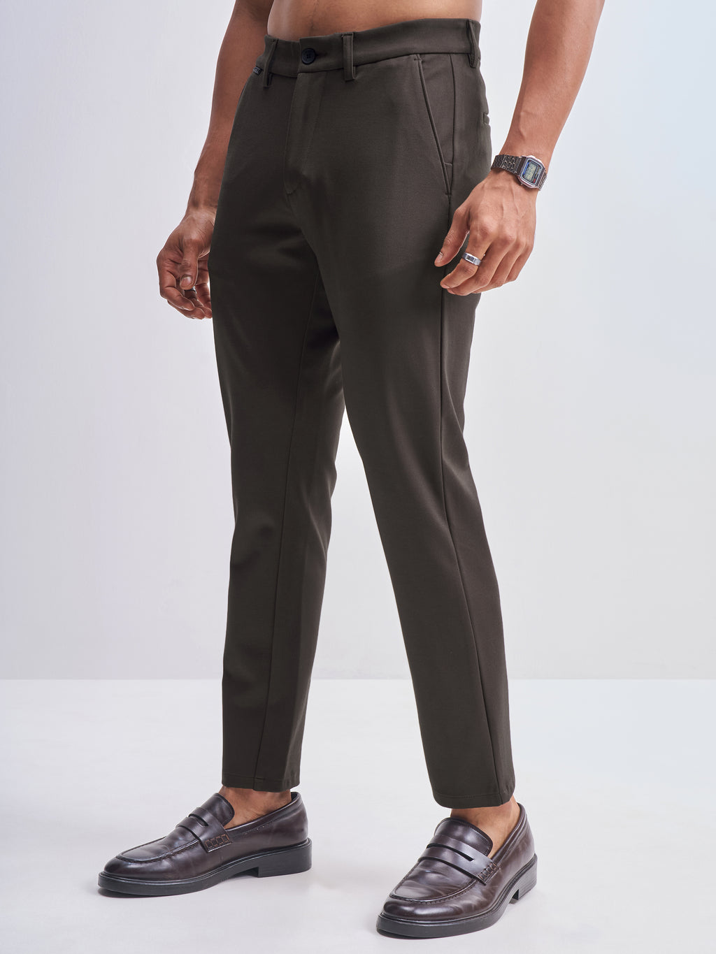 Highlander Men Brown Slim Fit Solid Formal Trouser - Brown - Image 4