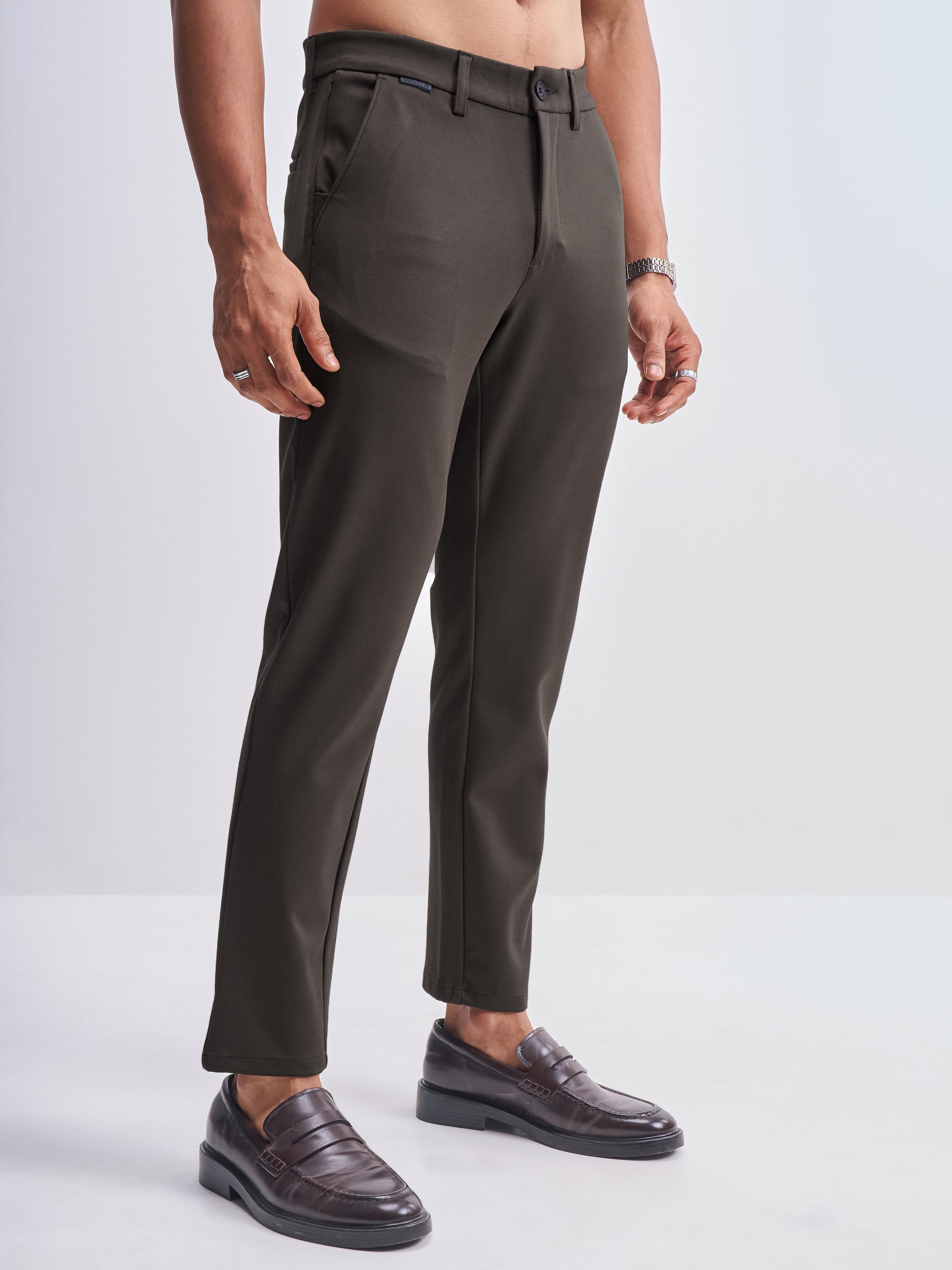 Highlander Men Brown Slim Fit Solid Formal Trouser - Brown - Image 6