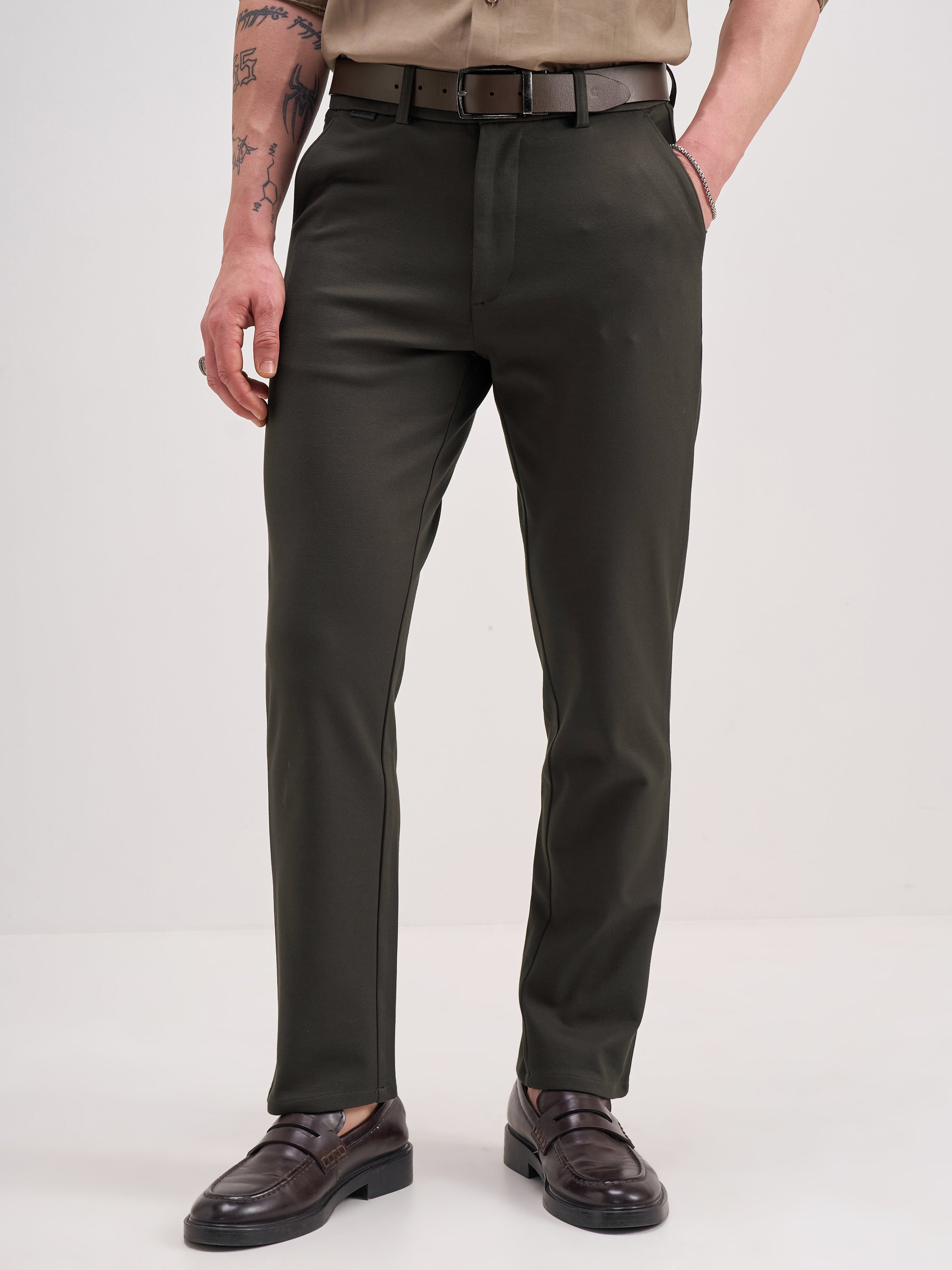 Highlander Men Brown Slim Fit Solid Formal Trouser - Brown - Image 1