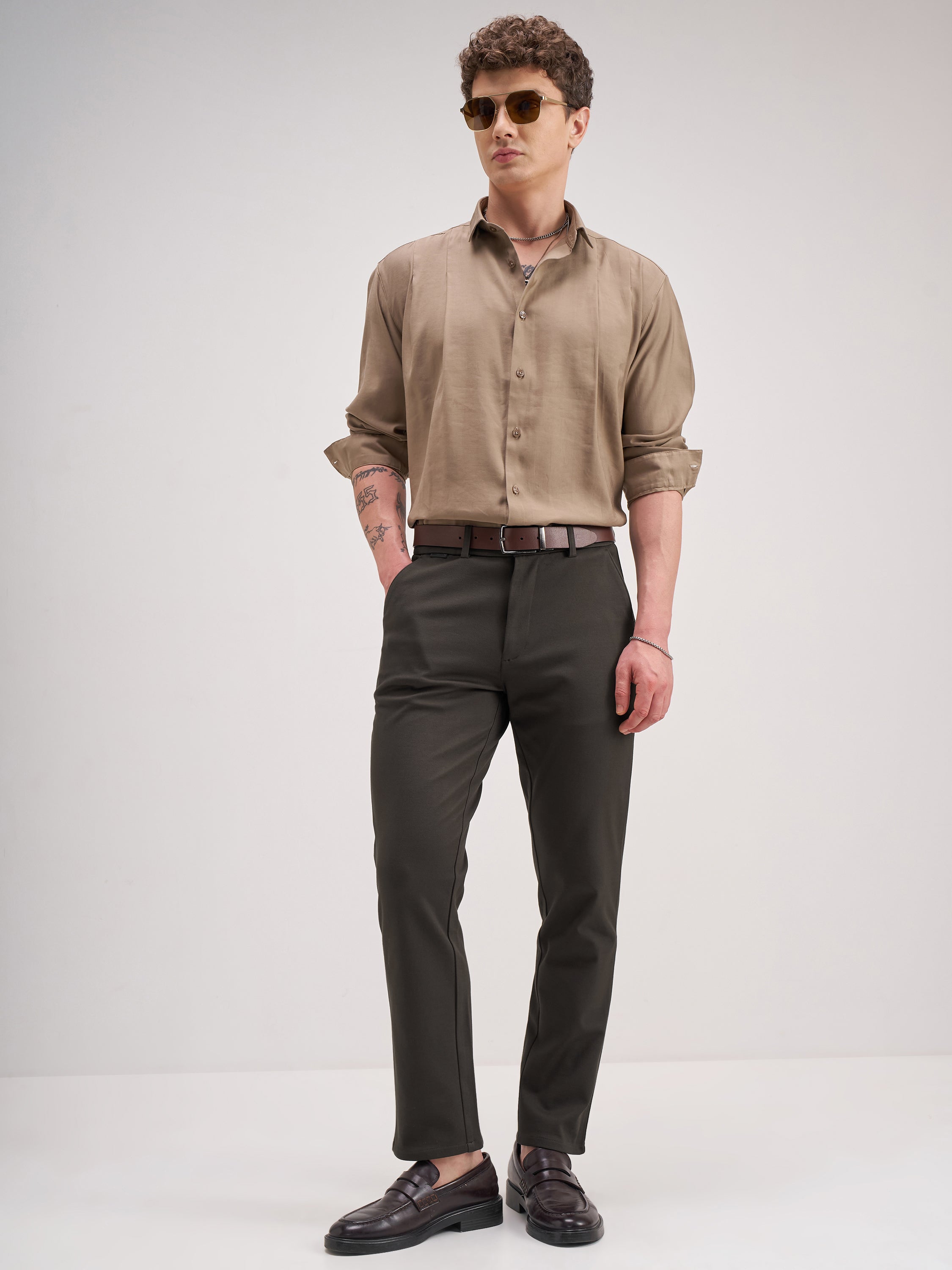 Highlander Men Brown Slim Fit Solid Formal Trouser - Brown - Image 2