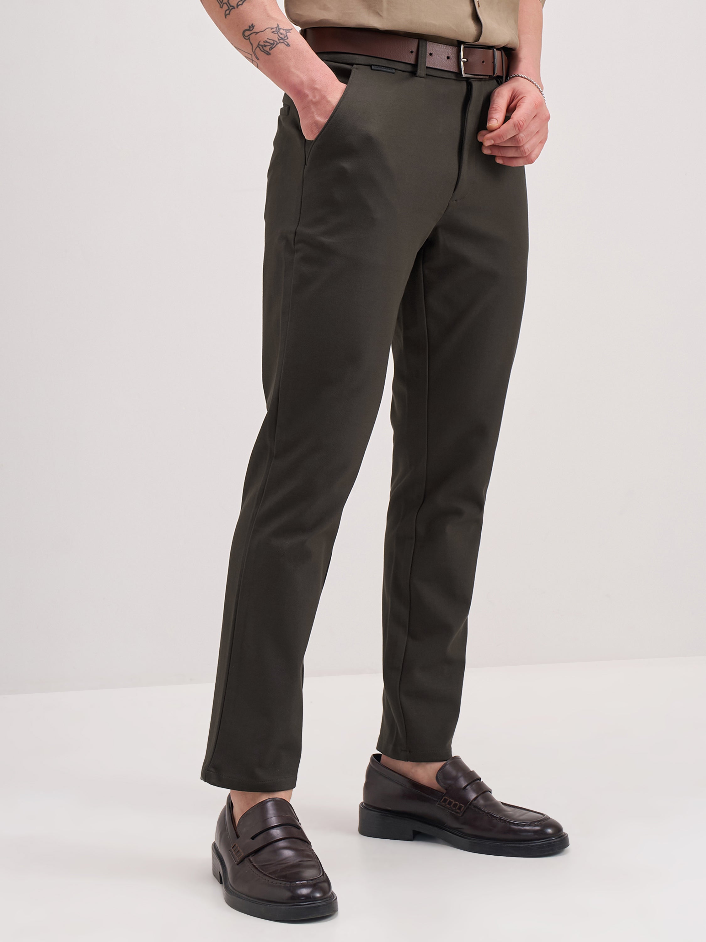 Highlander Men Brown Slim Fit Solid Formal Trouser - Brown - Image 6
