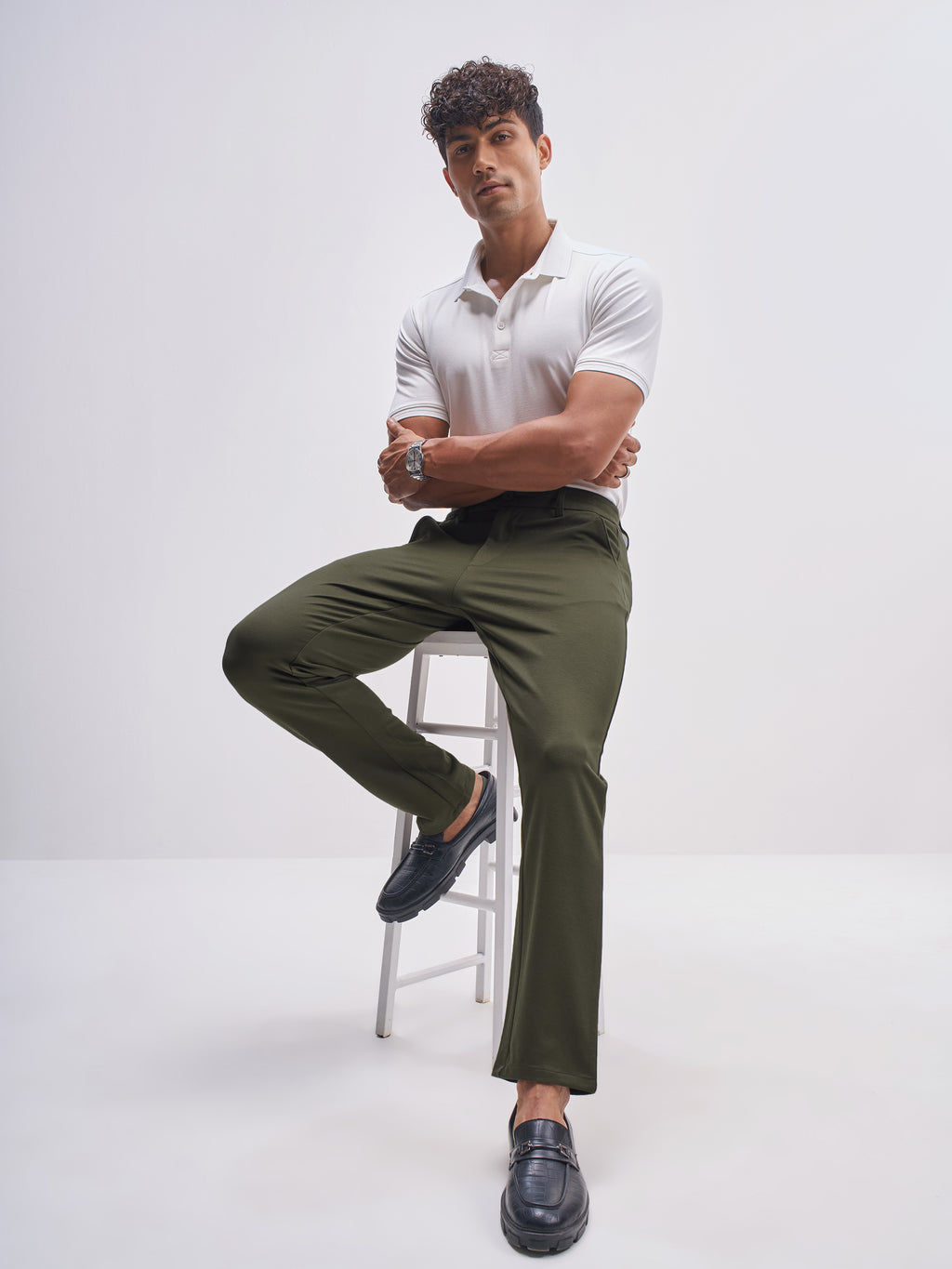 Highlander Men Olive Slim Fit Solid Formal Trouser - Olive - Image 2