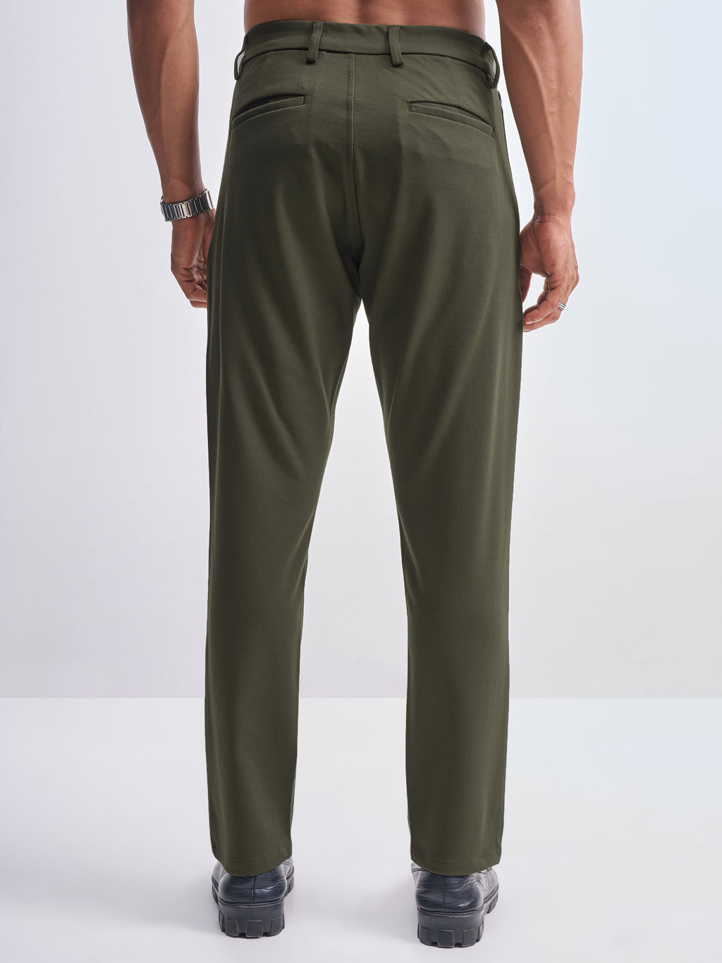 Highlander Men Olive Slim Fit Solid Formal Trouser - Olive - Image 3
