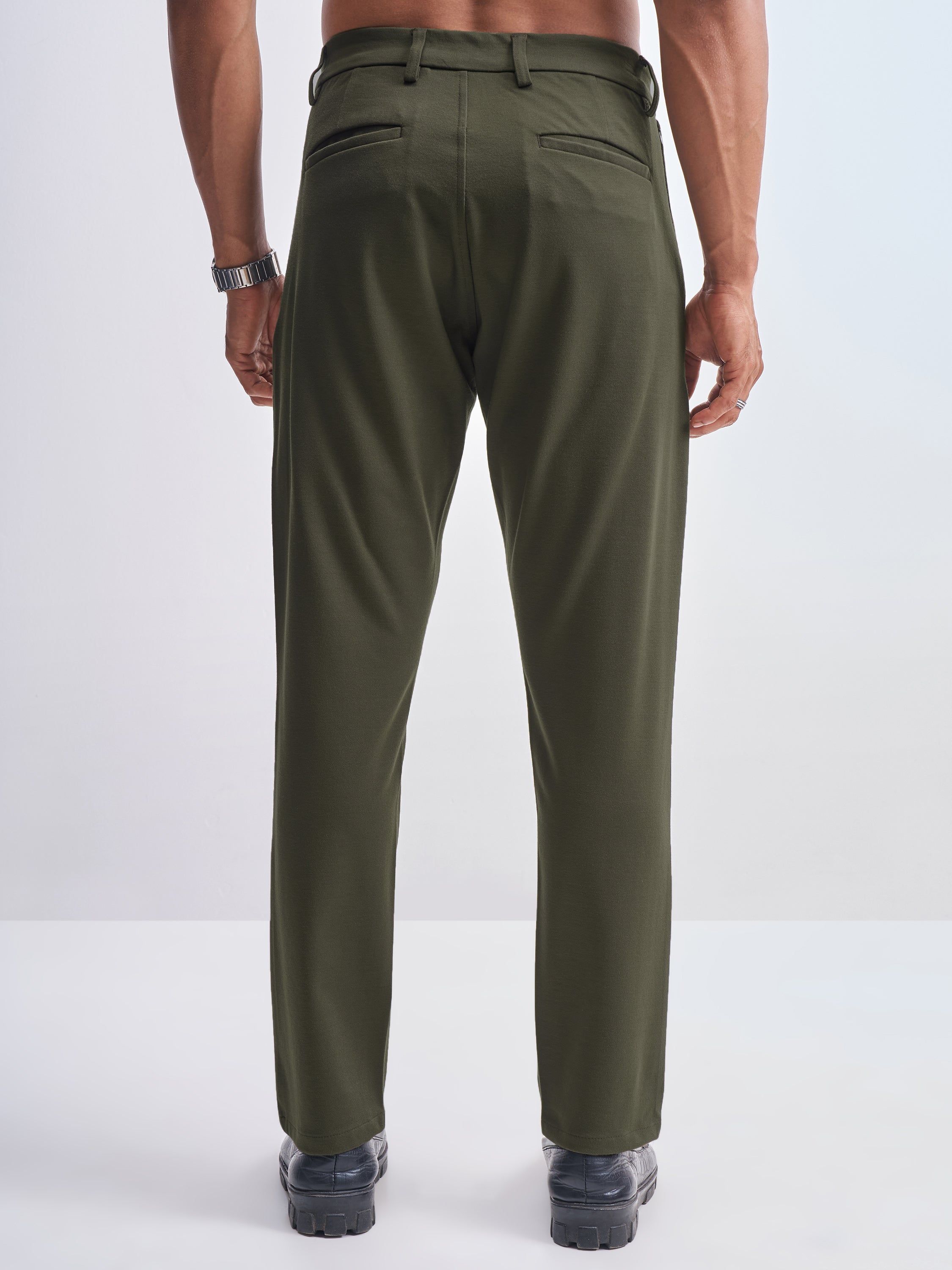 Highlander Men Olive Slim Fit Solid Formal Trouser - Olive - Image 3