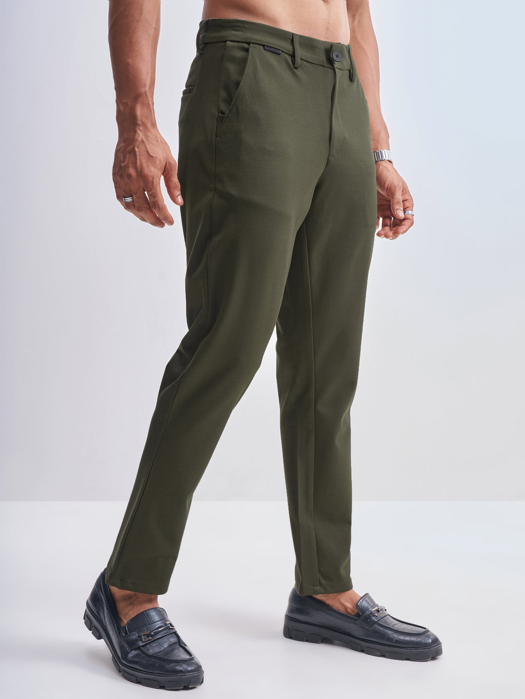 Highlander Men Olive Slim Fit Solid Formal Trouser - Olive - Image 6