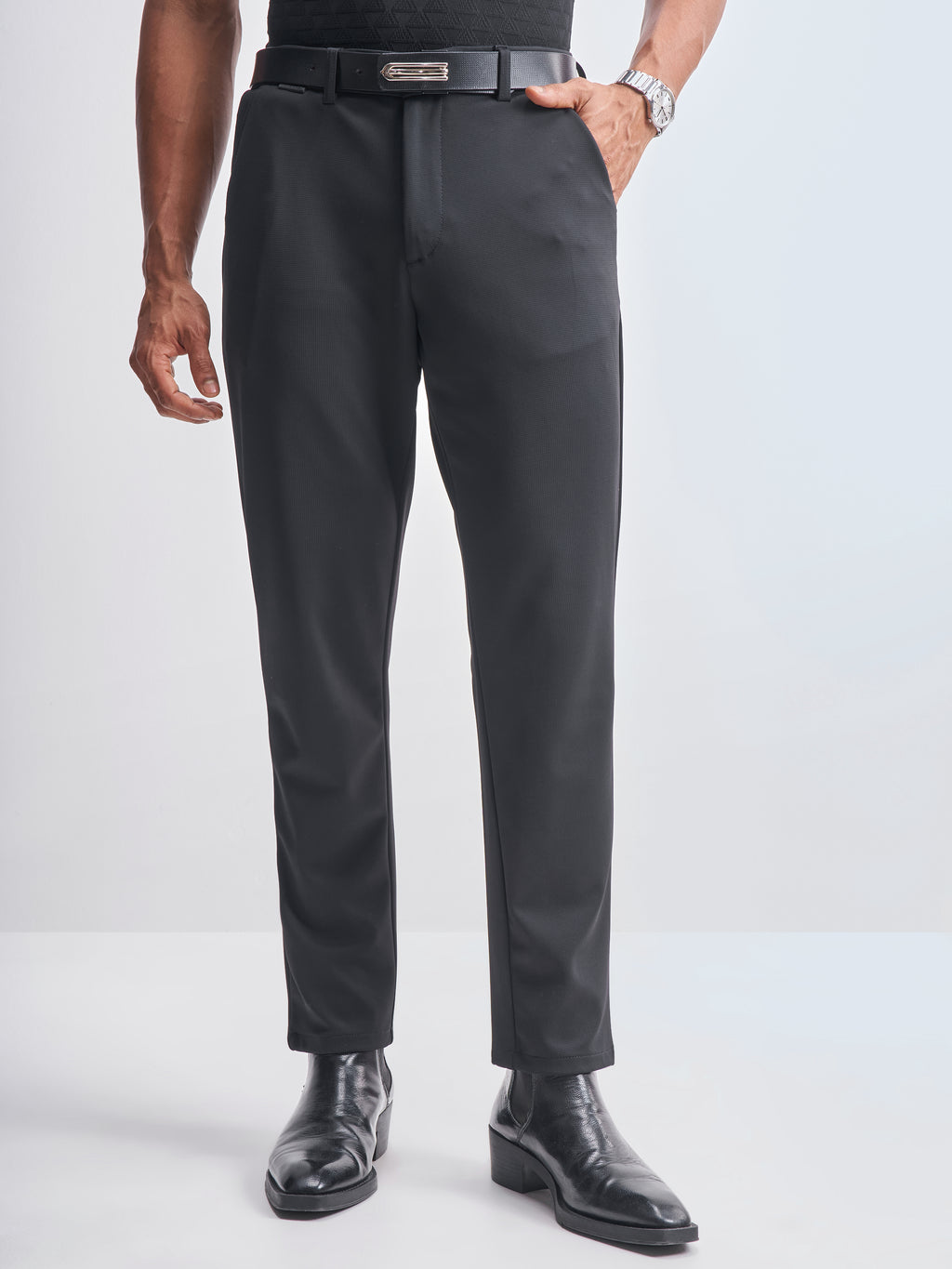 Highlander Men Black Slim Fit Solid Formal Trouser - Black - Image 1