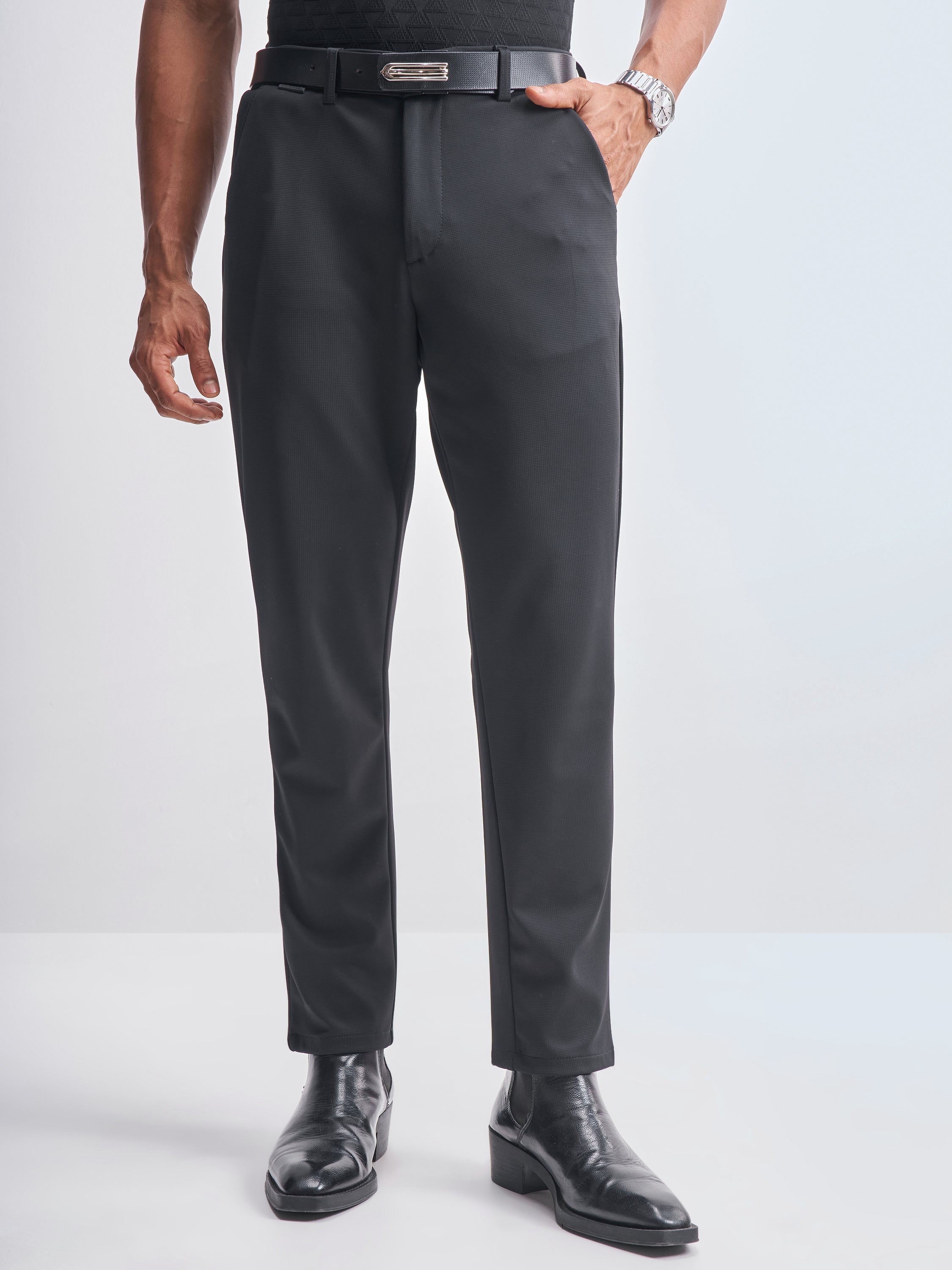 Highlander Men Black Slim Fit Solid Formal Trouser - Black - Image 1