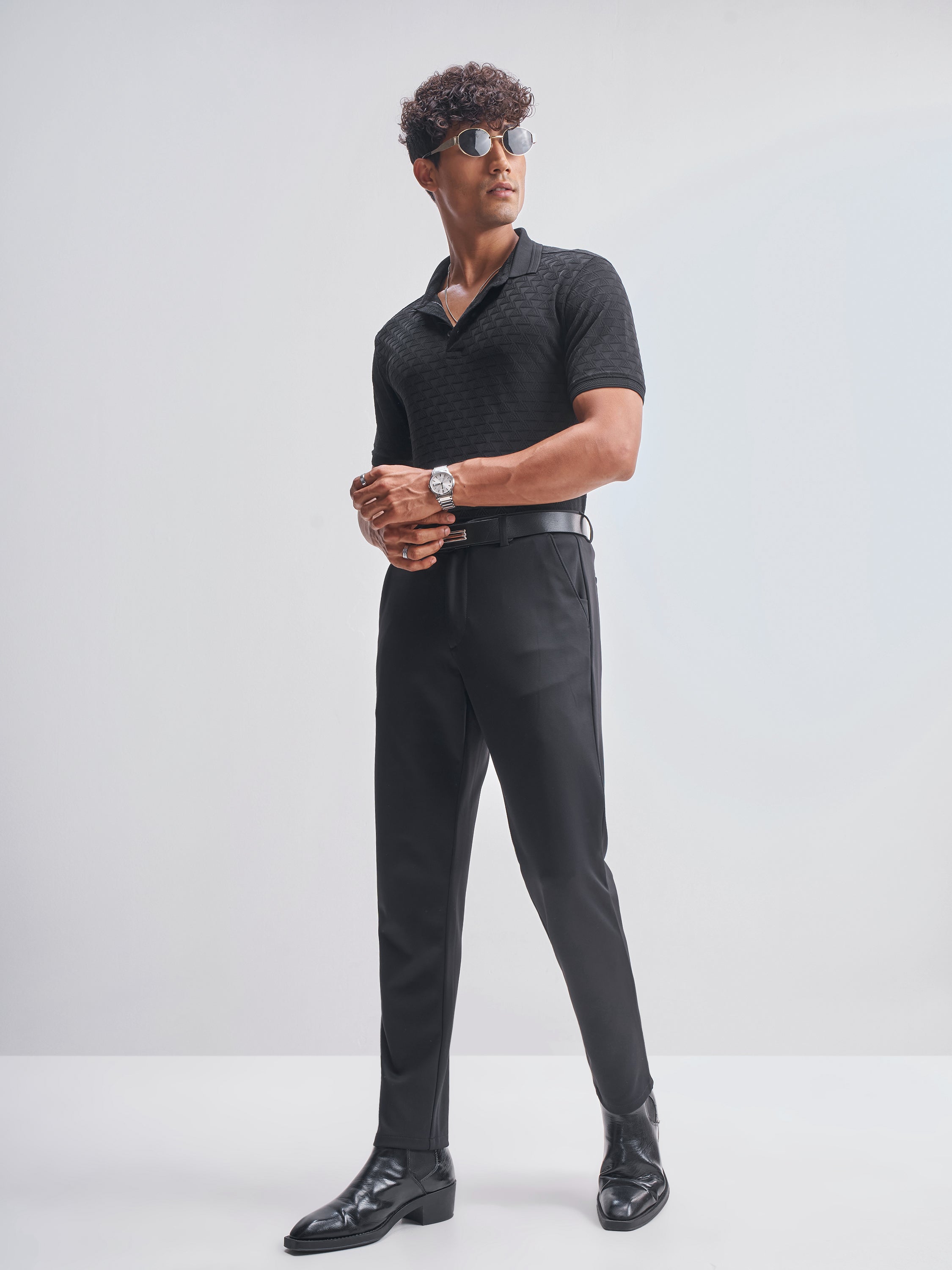 Highlander Men Black Slim Fit Solid Formal Trouser - Black - Image 2