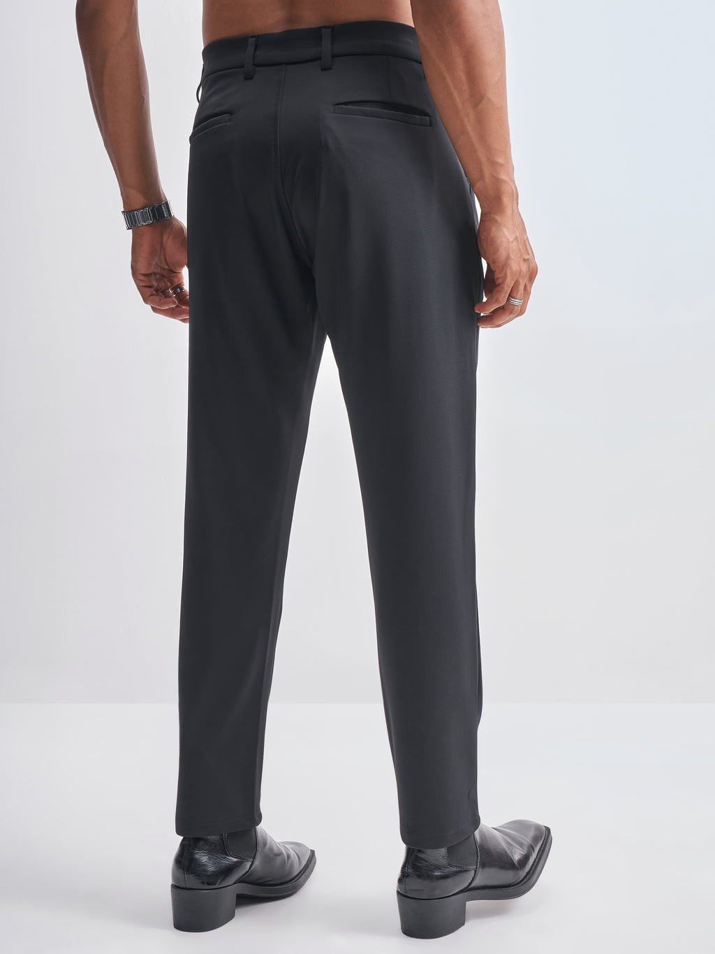 Highlander Men Black Slim Fit Solid Formal Trouser - Black - Image 3