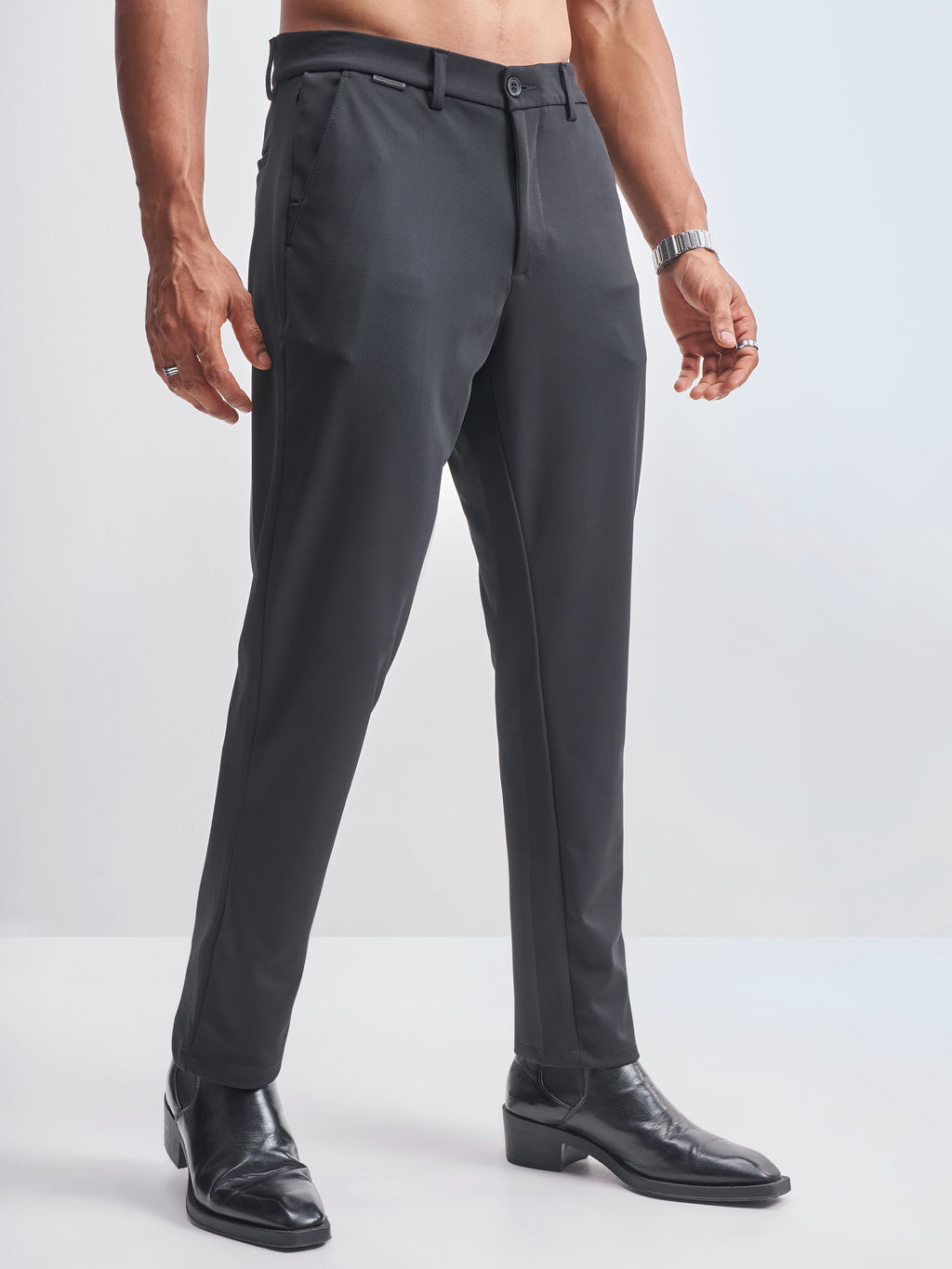 Highlander Men Black Slim Fit Solid Formal Trouser - Black - Image 6