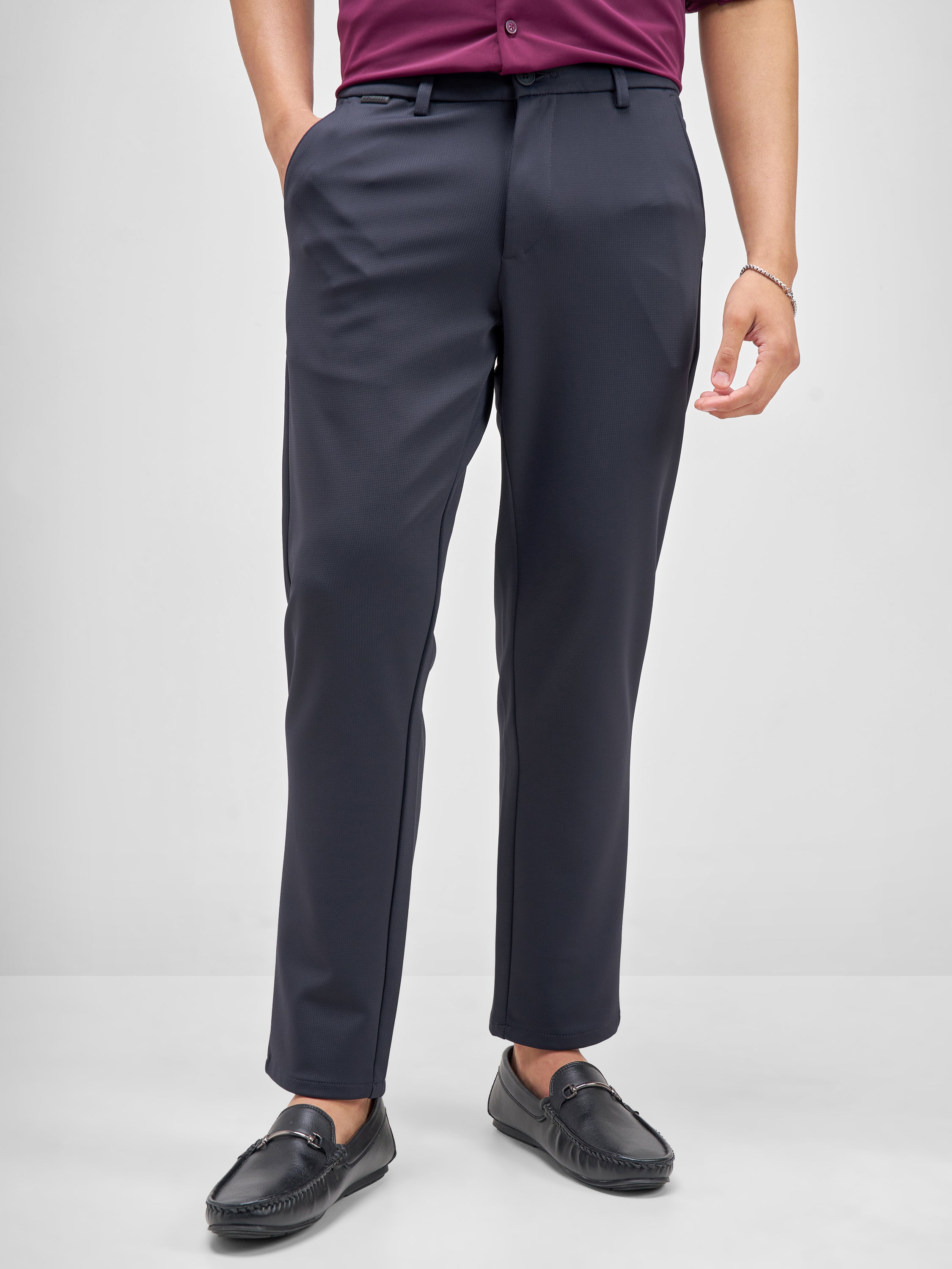 Highlander Men Navy Blue Slim Fit Solid Chinos - Navy Blue - Image 1